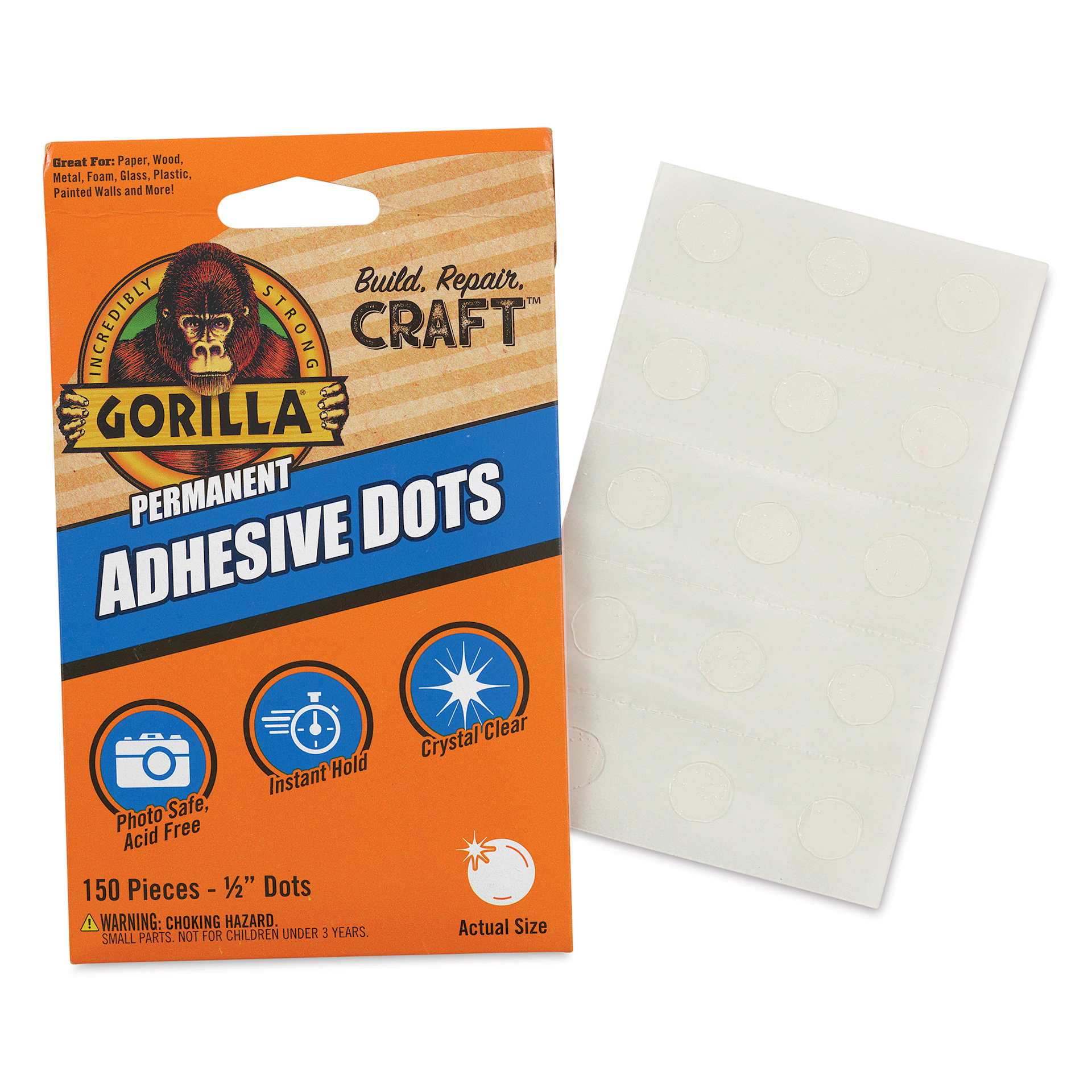 Gorilla Permanent Adhesive Dots - Pkg of 150, 1/2"