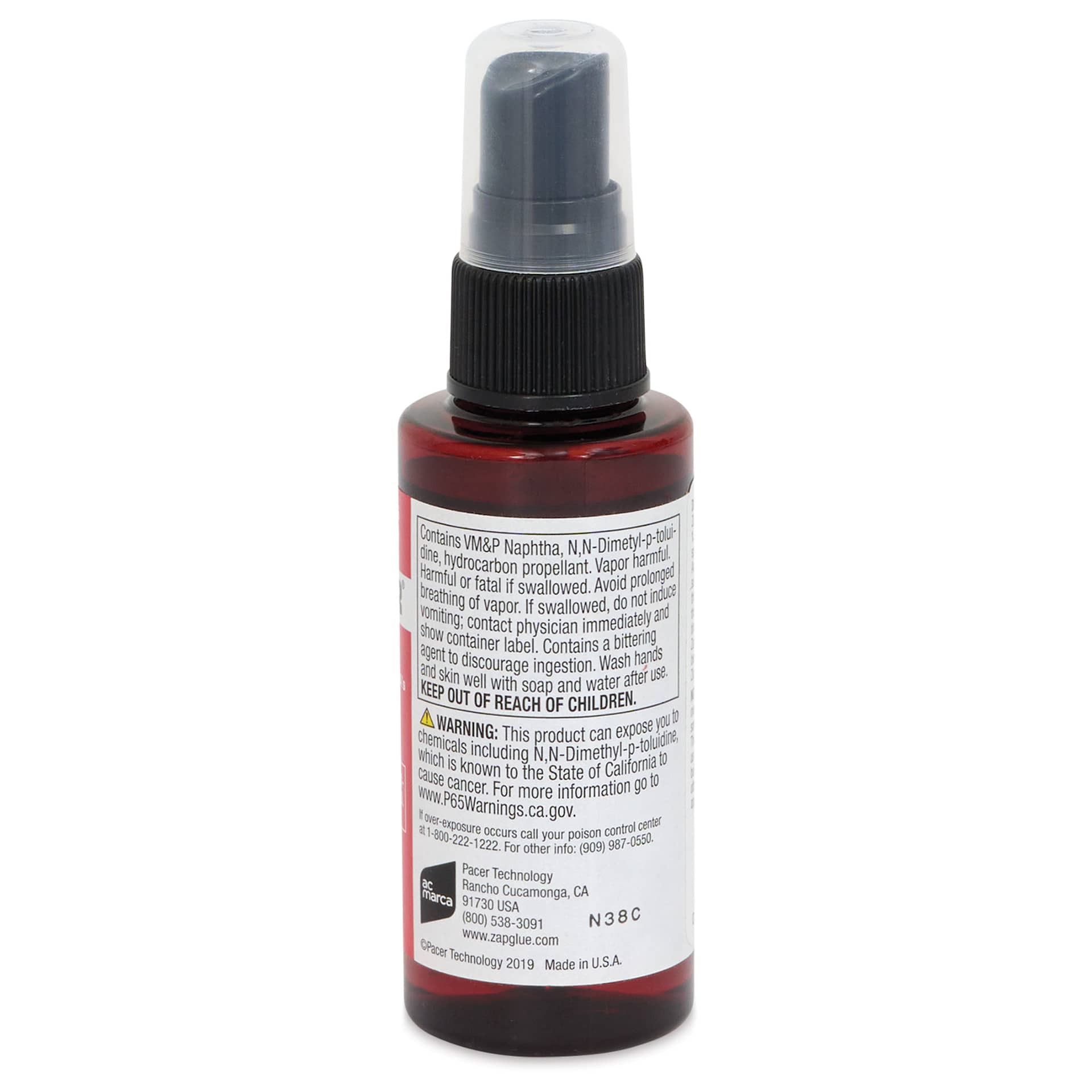 Zip Kicker CA Accelerator - Spray Bottle, side showing information on label