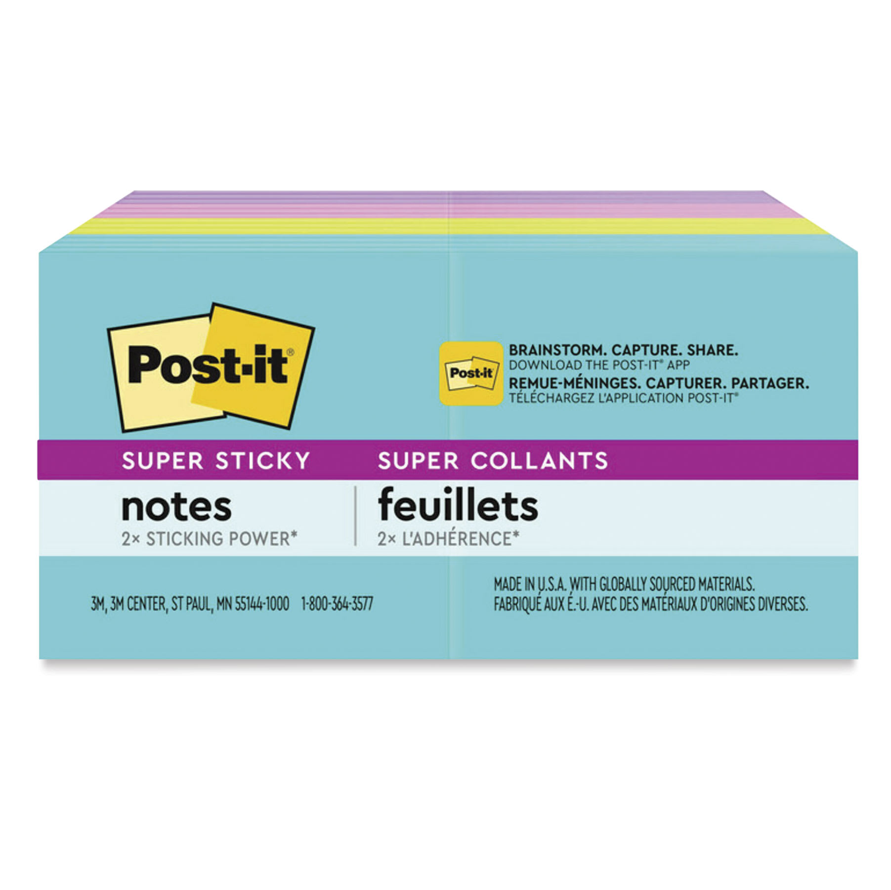 Post-it Super Sticky Notes - 1-7/8" x 1-7/8", Supernova Neons Collection, Blank, Pkg of 8, front of packaging