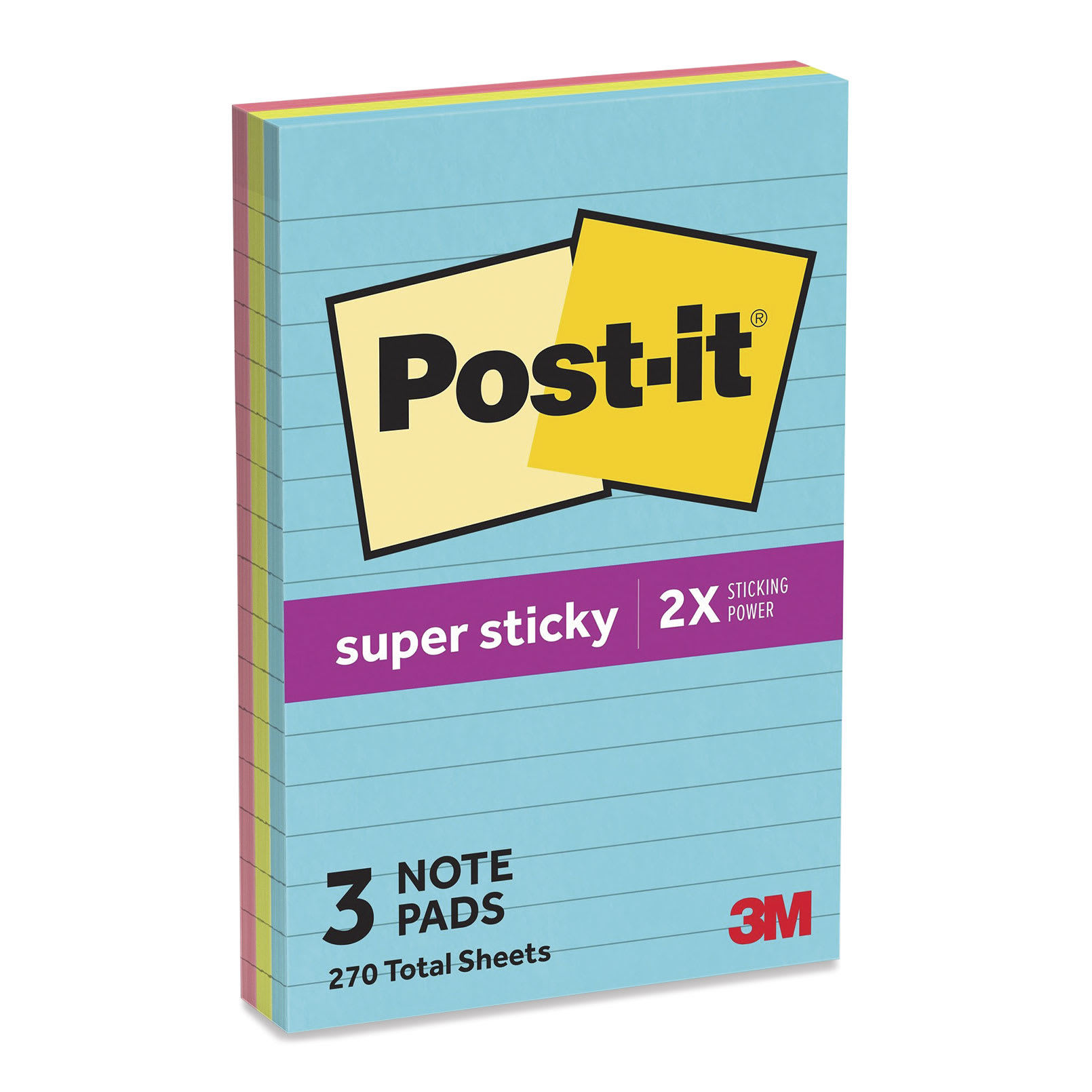 Post-it Super Sticky Notes - 4" x 6", Supernova Neons Collection, Lined, Pkg of 3
