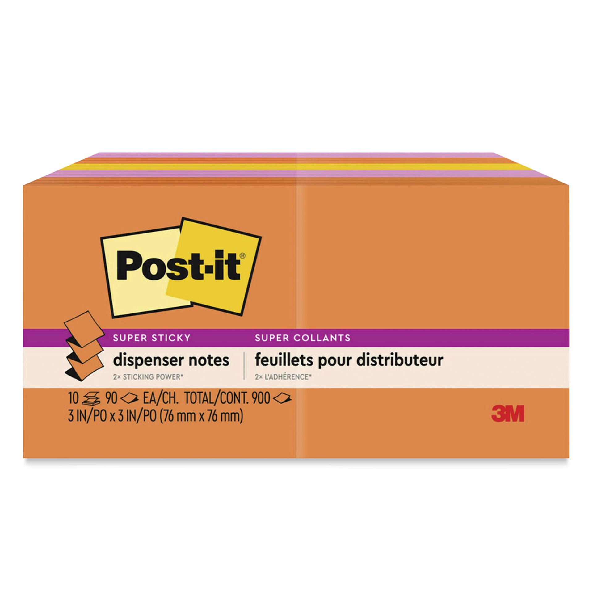 Post-it Super Sticky Notes - Pkg of 10, 3" x 3", Energy Boost Collection, Blank, Pop-up - front of packaging