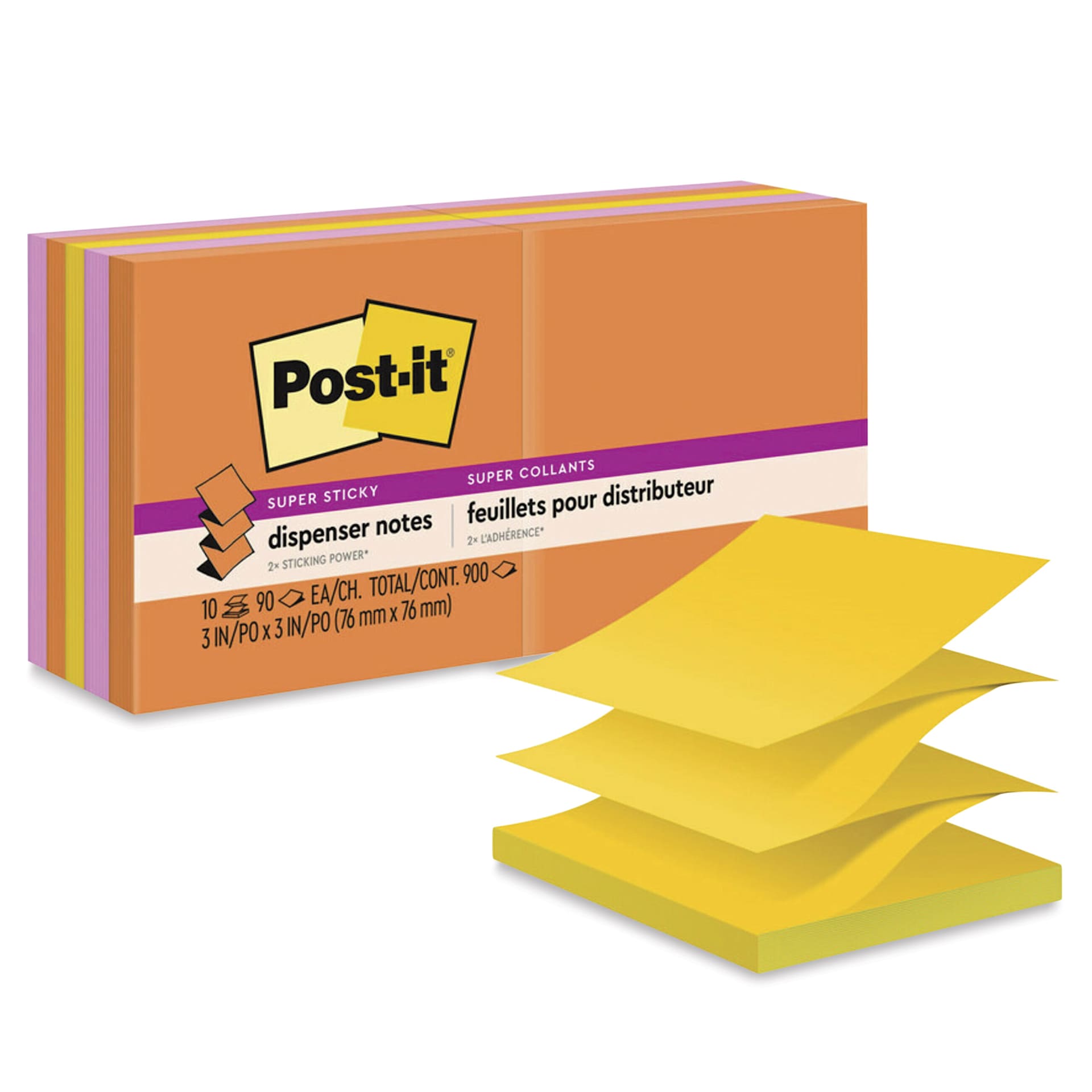 Post-it Super Sticky Notes - Pkg of 10, 3" x 3", Energy Boost Collection, Blank, Pop-up