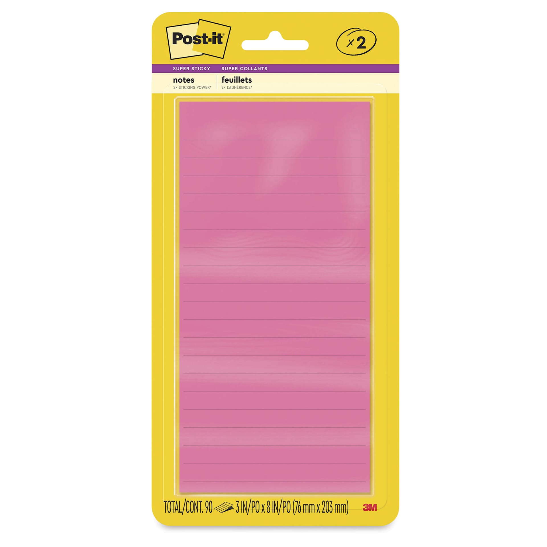 Post-it Super Sticky Notes - 3" x 8",  Energy Boost Collection, Lined, Pkg of 2