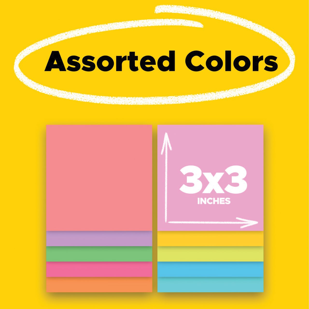 Assorted Colors. 3" x 3"