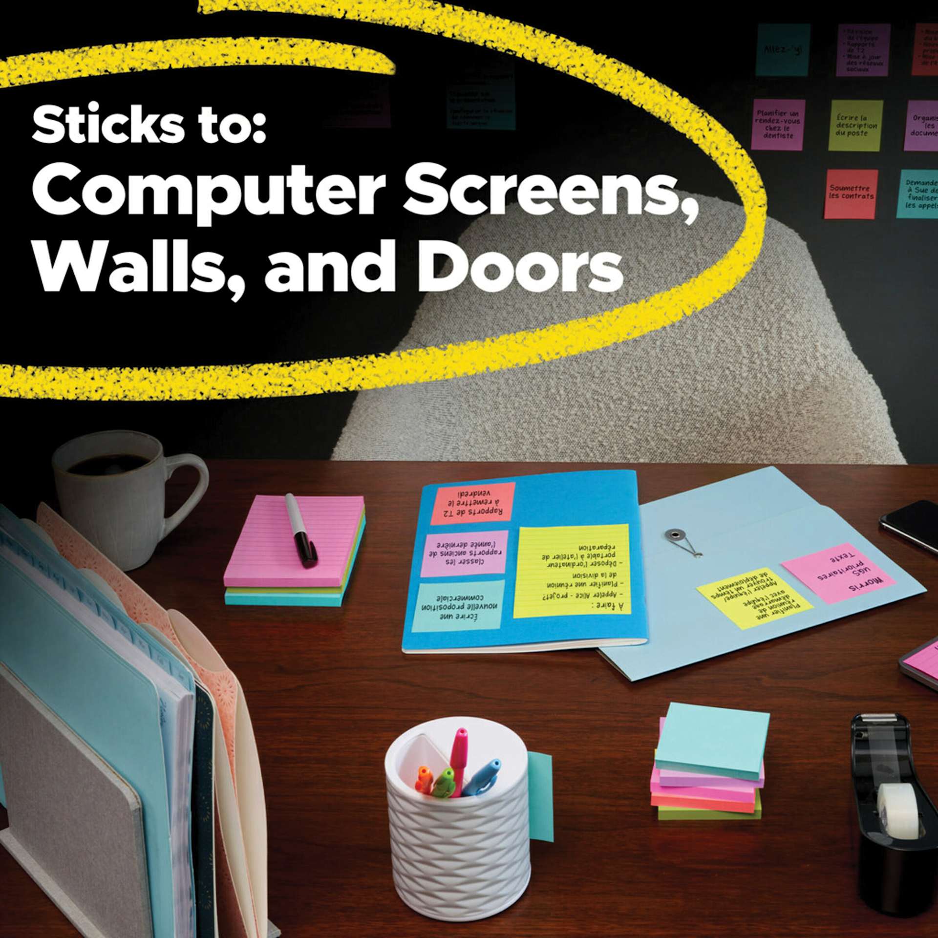 Sticks to: Computer Screens, Walls, and Doors