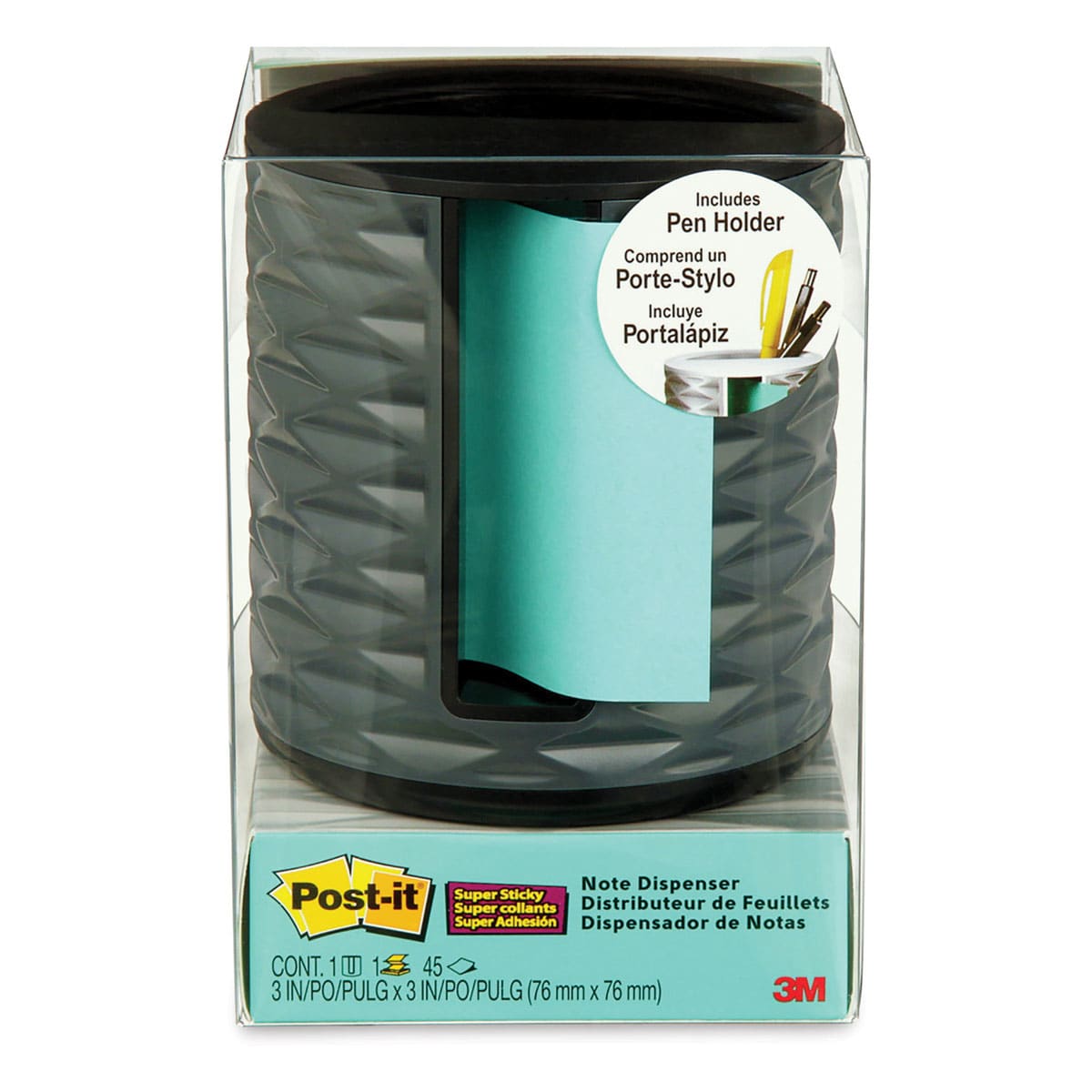 Post-it Pop Up Dispenser and Pen Holder - Dark Grey Dispenser in package