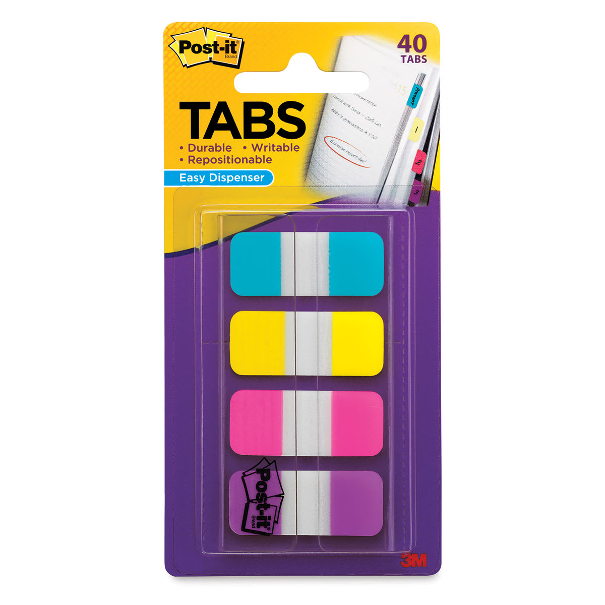 Post-it Tabs - Front of blister package of 40 Bright Colors