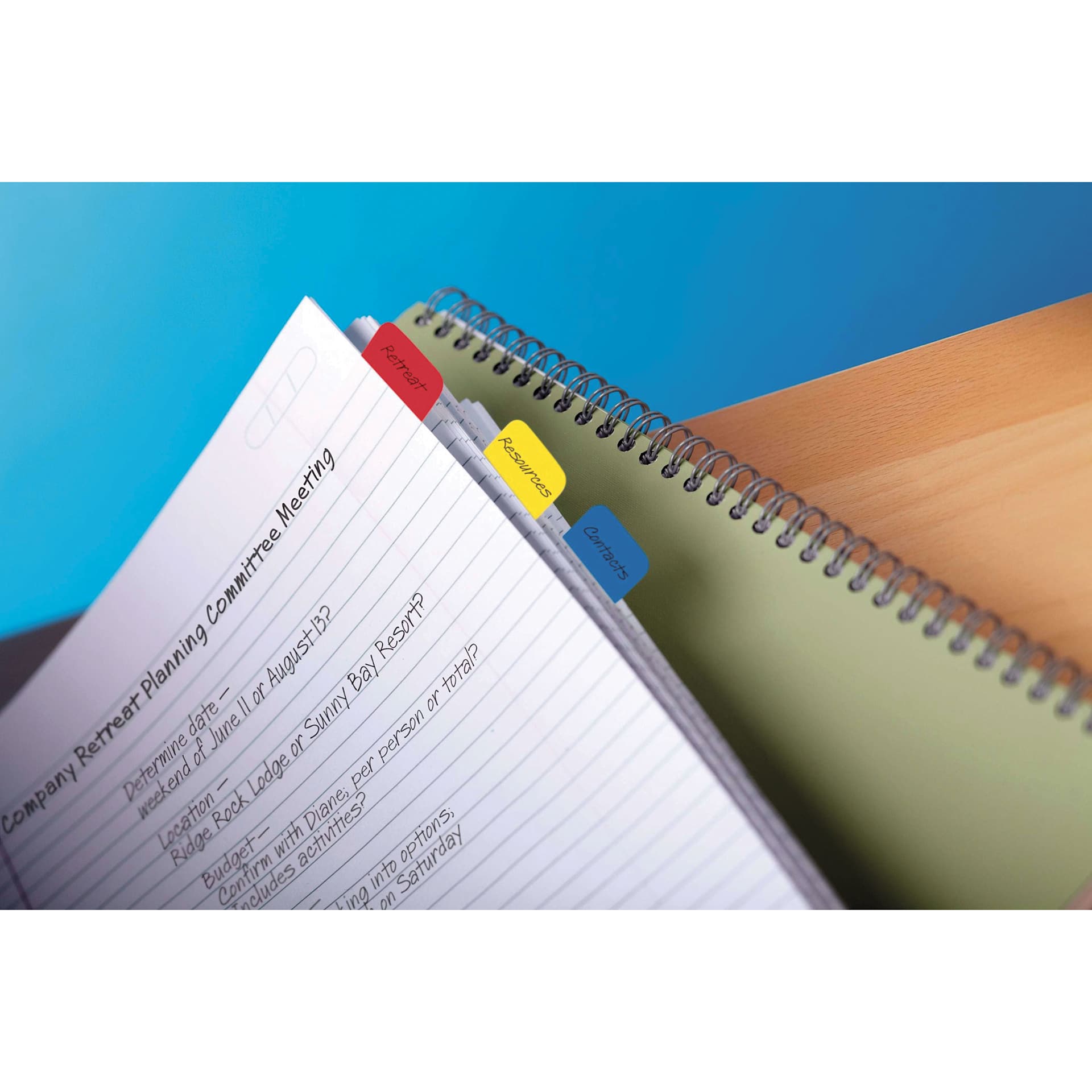 Post-it Tabs - Primary Colors, Pkg of 36 - tabs sticking to pages of a notebook
