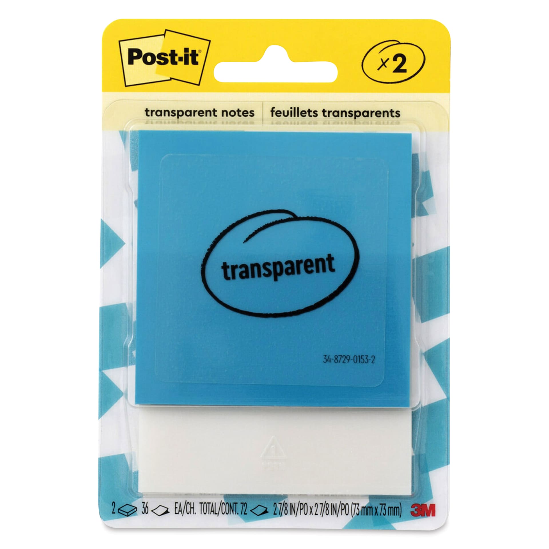 Post-It Transparent Notes - Pkg of 2, 2.8" x 2.8", Blue and White