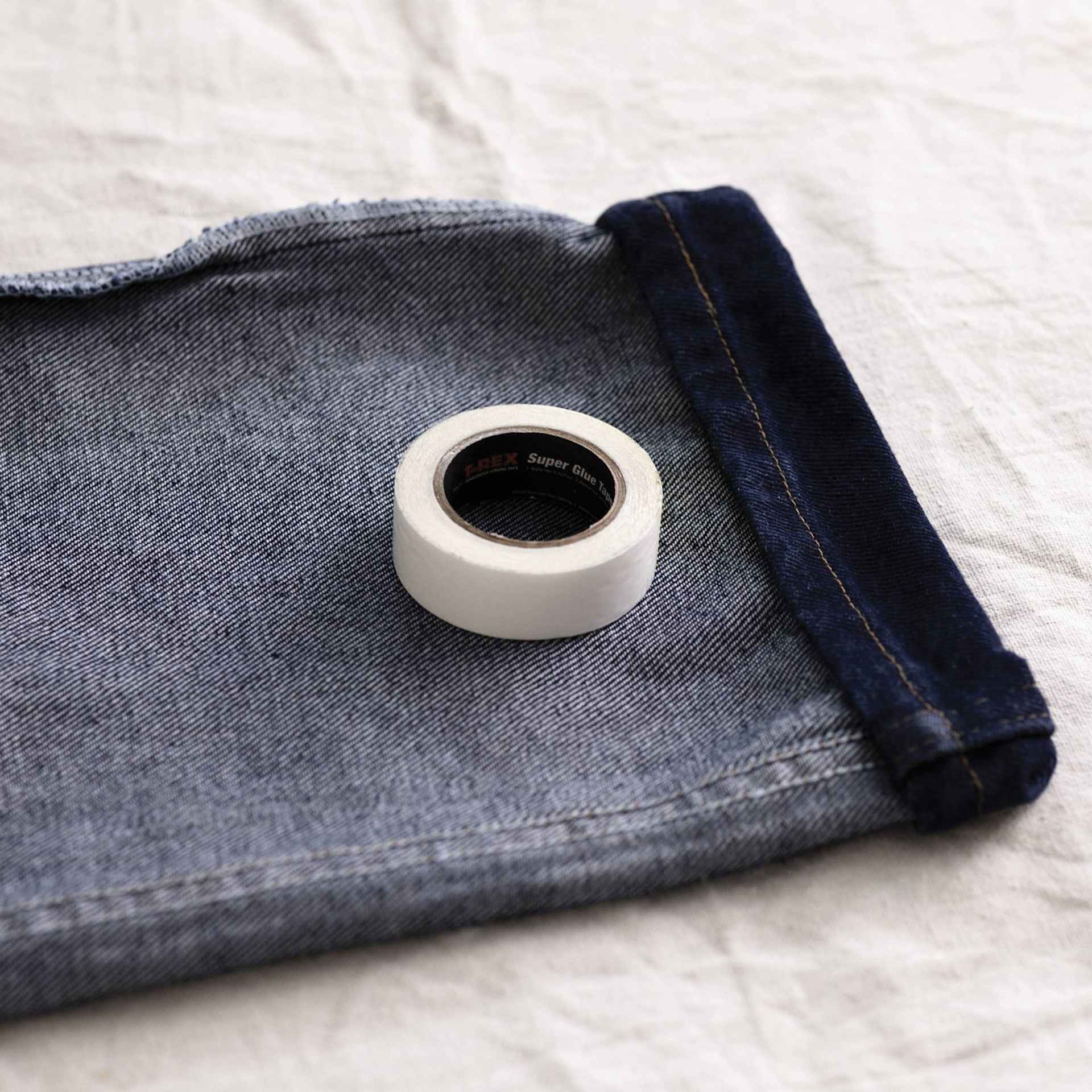 T-REX Super Glue Tape - Double-sided, 0.75" x 5 yds (On jeans)