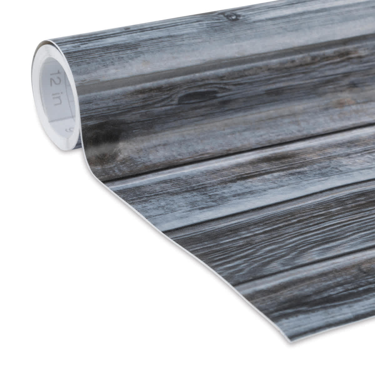 Duck EasyLiner Adhesive Laminate - Closeup of slightly unrolled permanent Weathered Wood pattern 