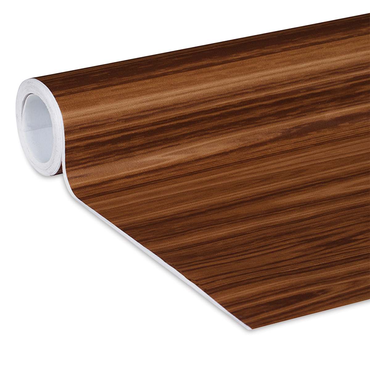 Duck EasyLiner Adhesive Laminate - Closeup of slightly unrolled removable Dark Oak pattern 