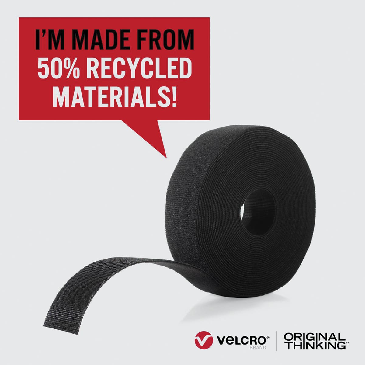 Velcro Brand ECO Collection Straps, Black, 10 ft x 1" Roll