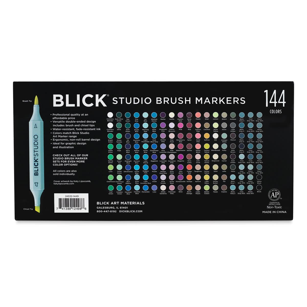 Blick Studio Brush Markers - Set of 144 (back of package)