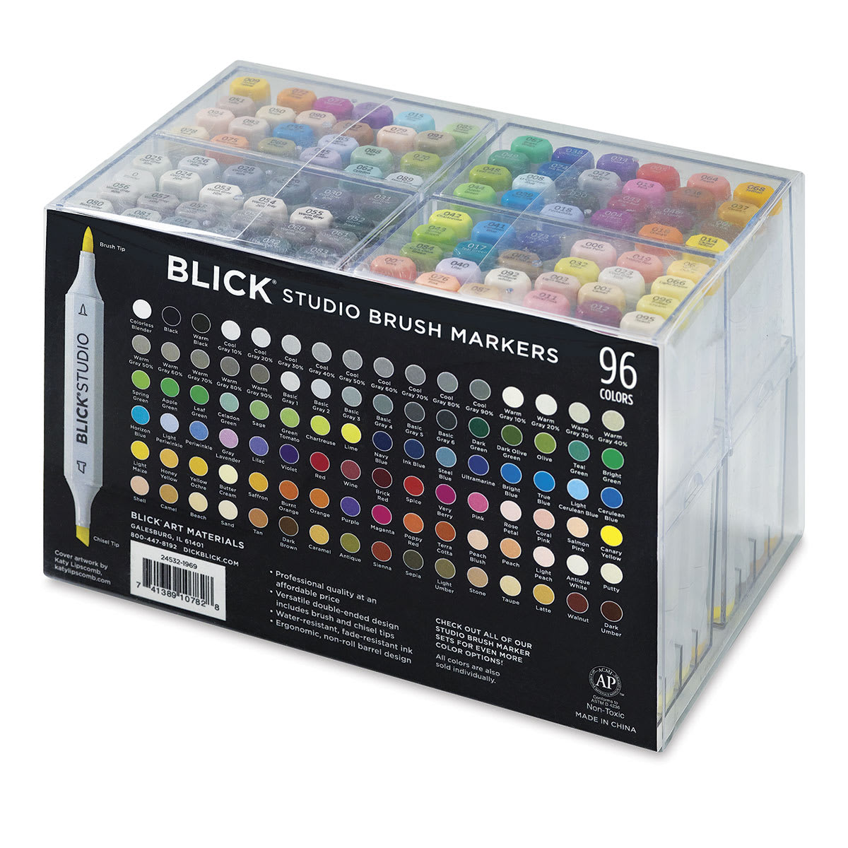 Blick Studio Brush Markers - Assorted Colors, Set of 96 - back of packaging