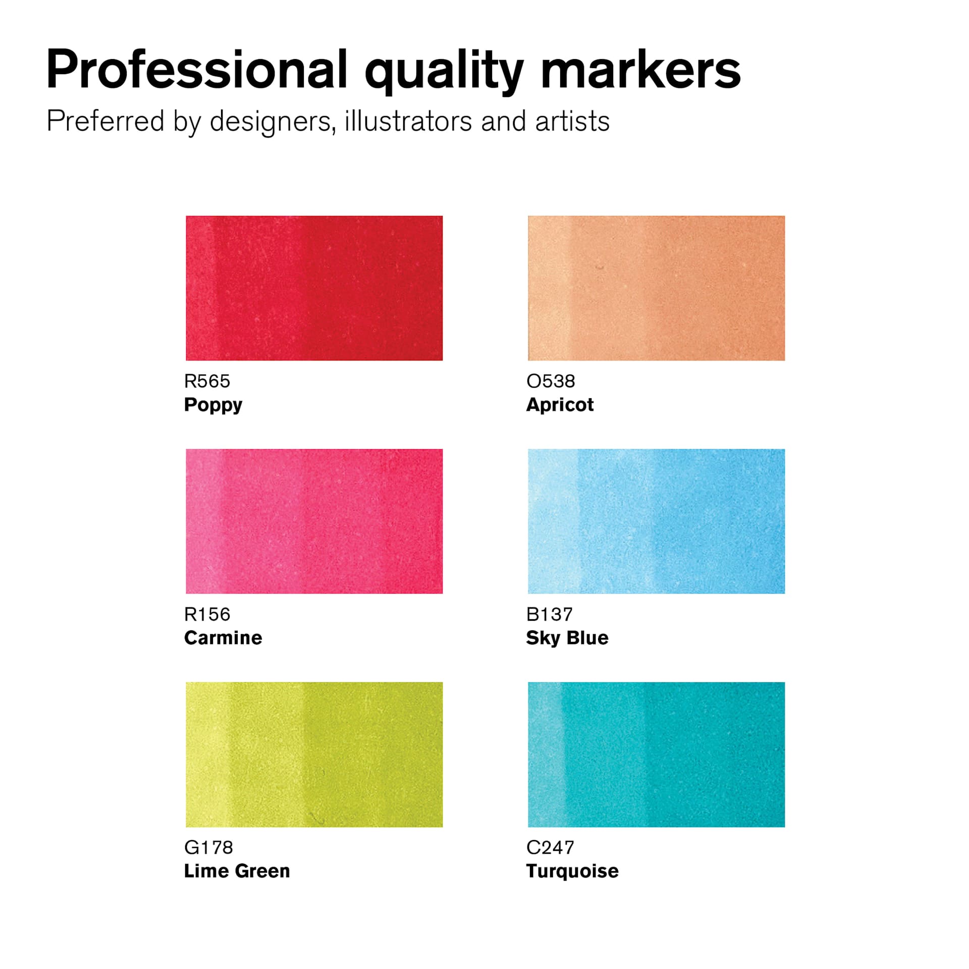 Winsor & Newton Promarker Brush Markers - Mid Tones, Set of 6, color swatches