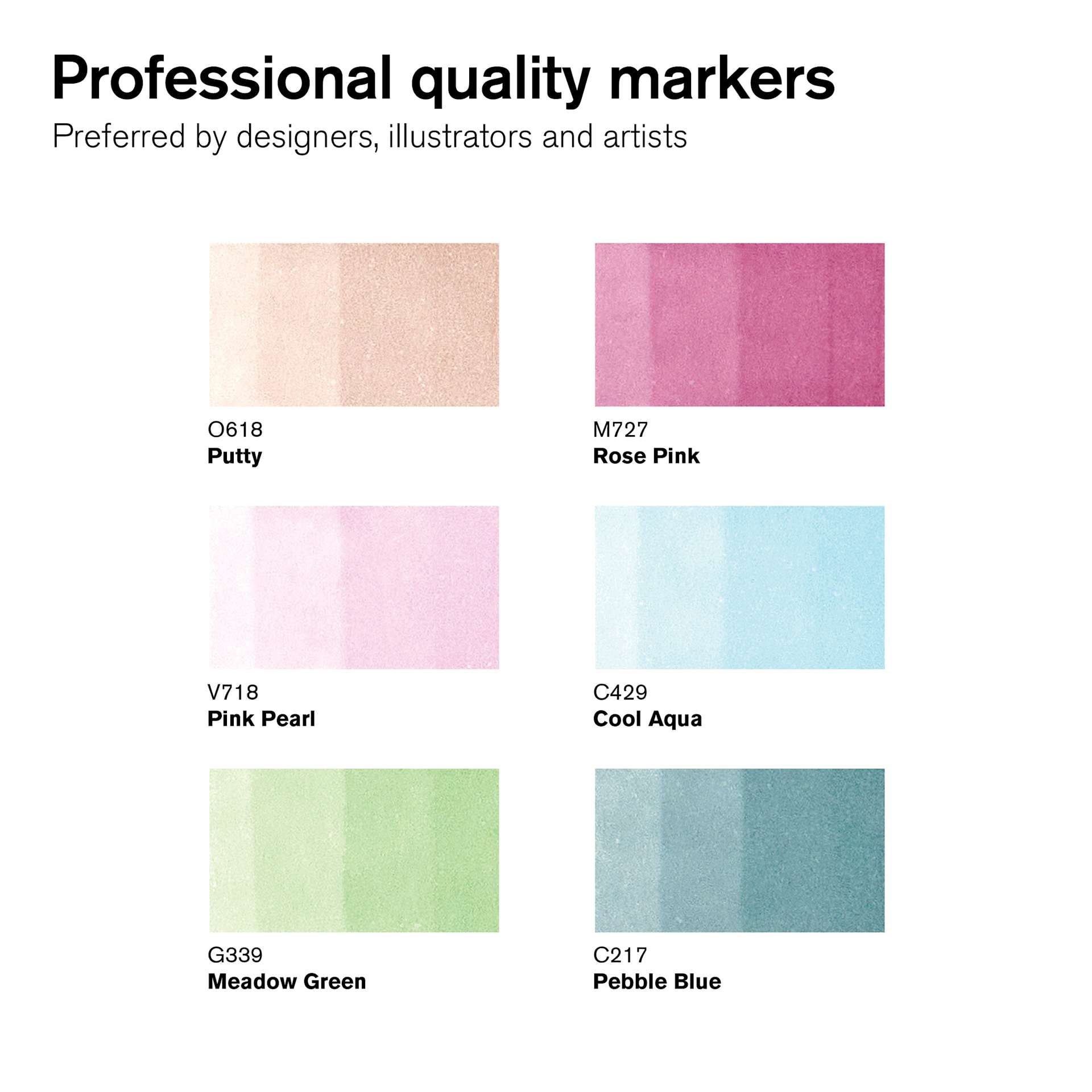 Winsor & Newton Promarker Brush Markers - Pastel Tones, Set of 6, color swatches