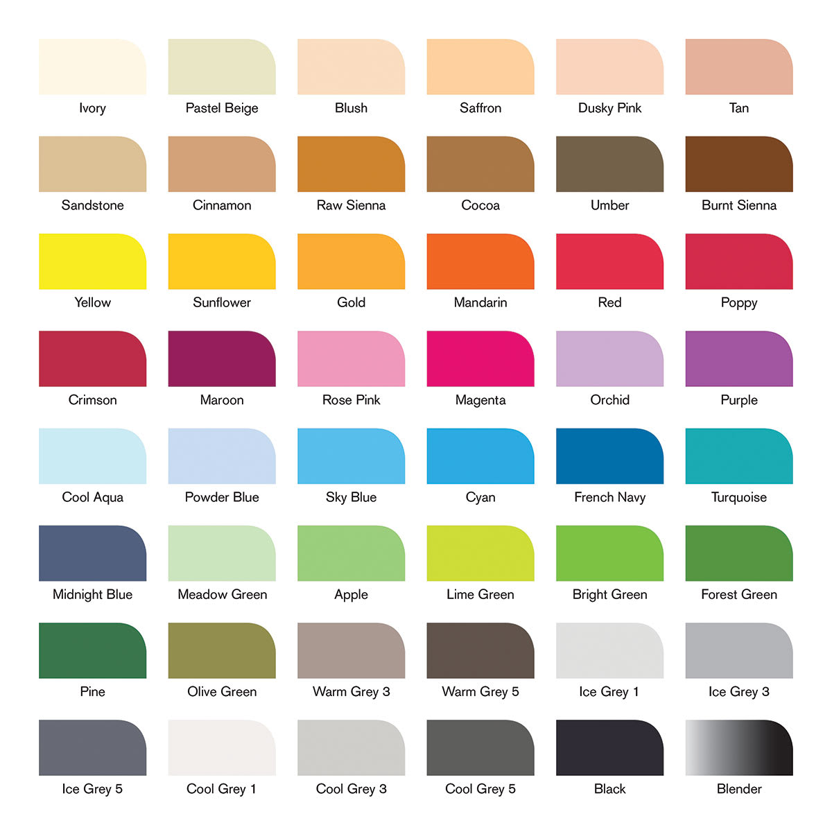 Winsor & Newton Promarker - Essential Collection, Set of 48, color swatches