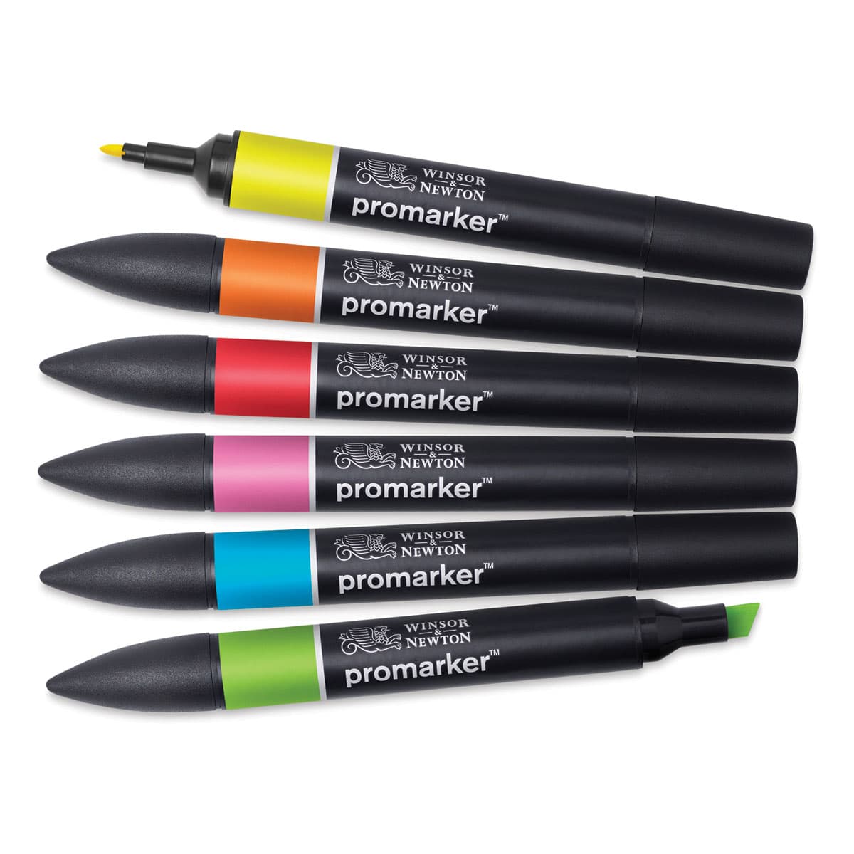 Winsor & Newton Promarker - Vibrant Tones, Set of 6, laid out