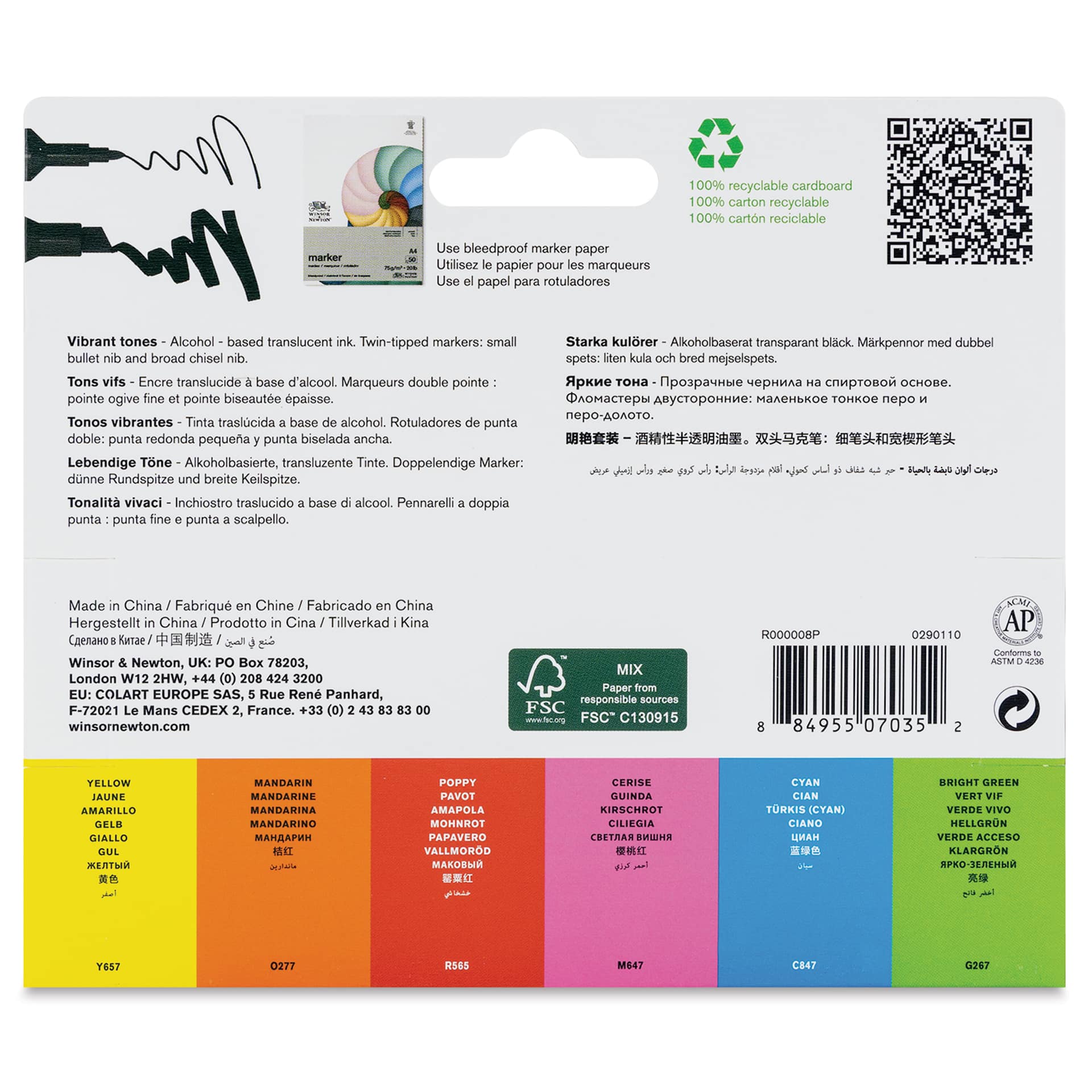Winsor & Newton Promarker - Vibrant Tones, Set of 6, back of packaging