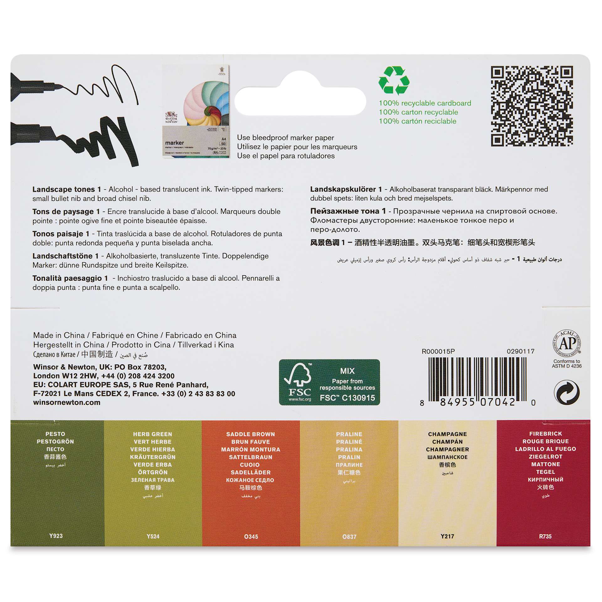 Winsor & Newton Promarker - Landscape Tones, Set of 6, back of packaging
