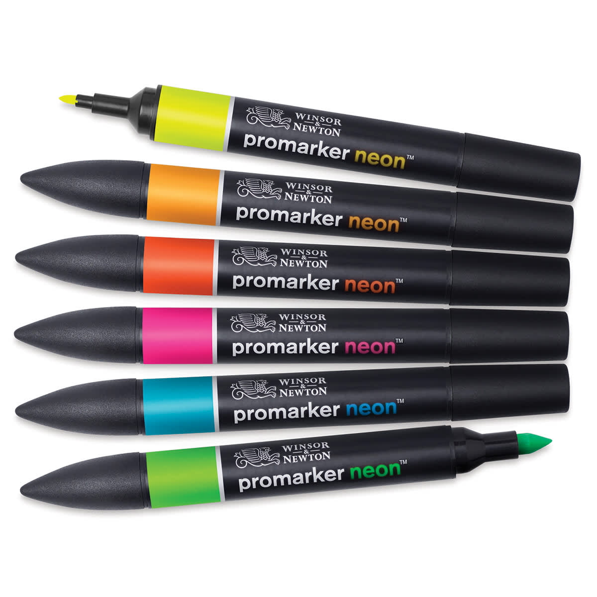 Winsor & Newton Neon ProMarkers - Set of 6, markers fanned out Winsor & Newton Neon ProMarkers - Set of 6, markers fanned out