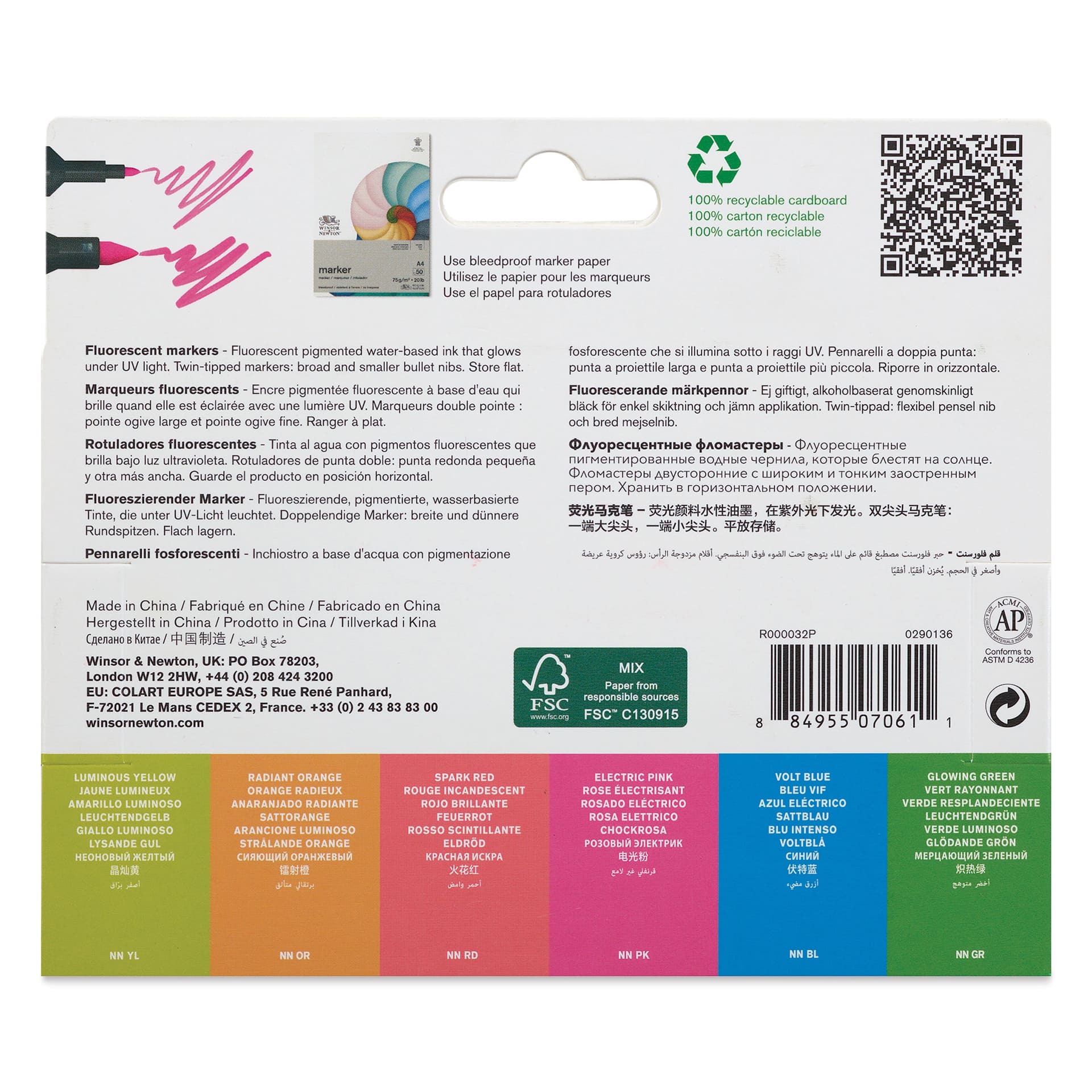 Winsor & Newton Neon ProMarkers - Set of 6, back of the packaging Winsor & Newton Neon ProMarkers - Set of 6, back of the packaging