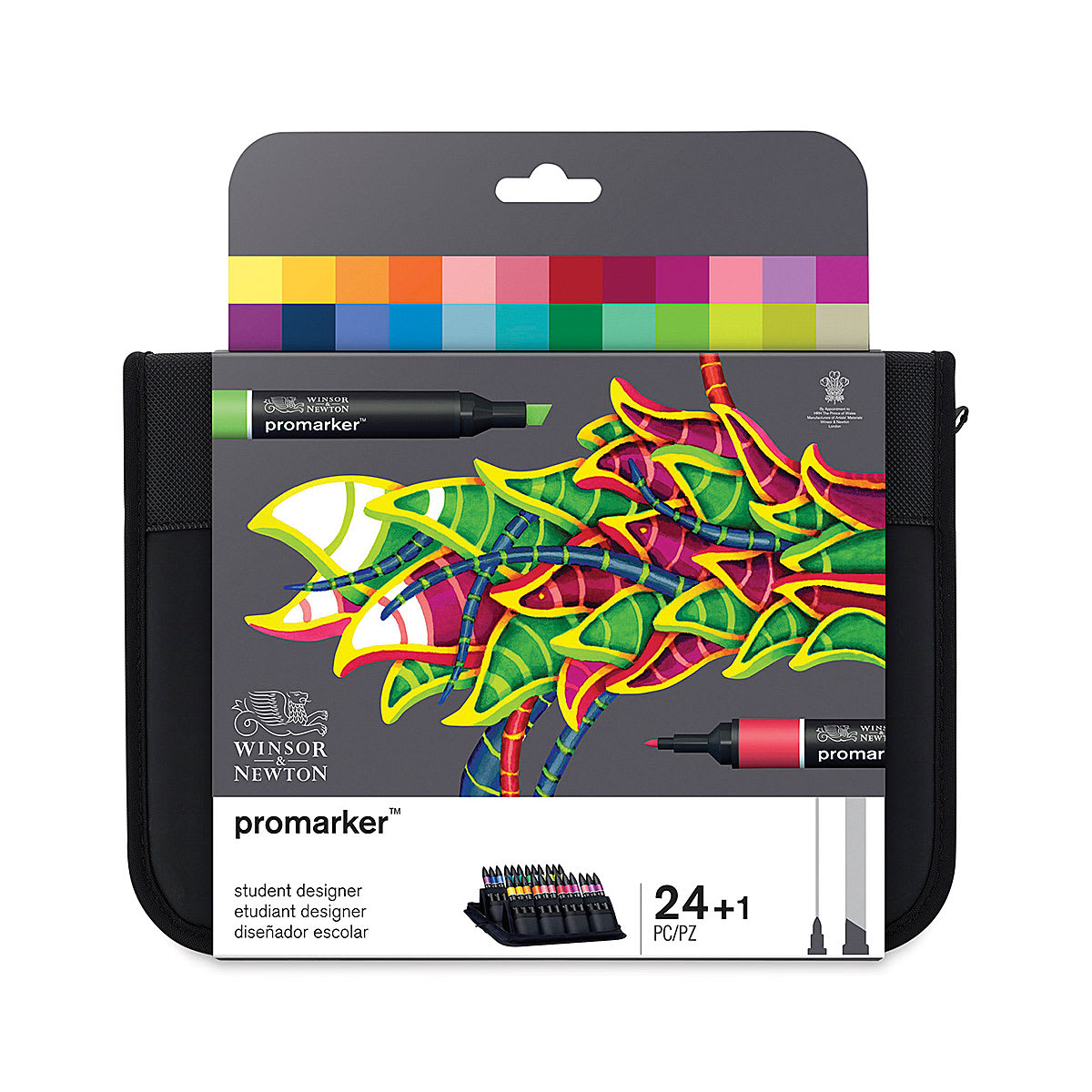Winsor & Newton Promarker - Student Designer Wallet, Set of 24 - front of packaging Winsor & Newton Promarker - Student Designer Wallet, Set of 24 - front of packaging
