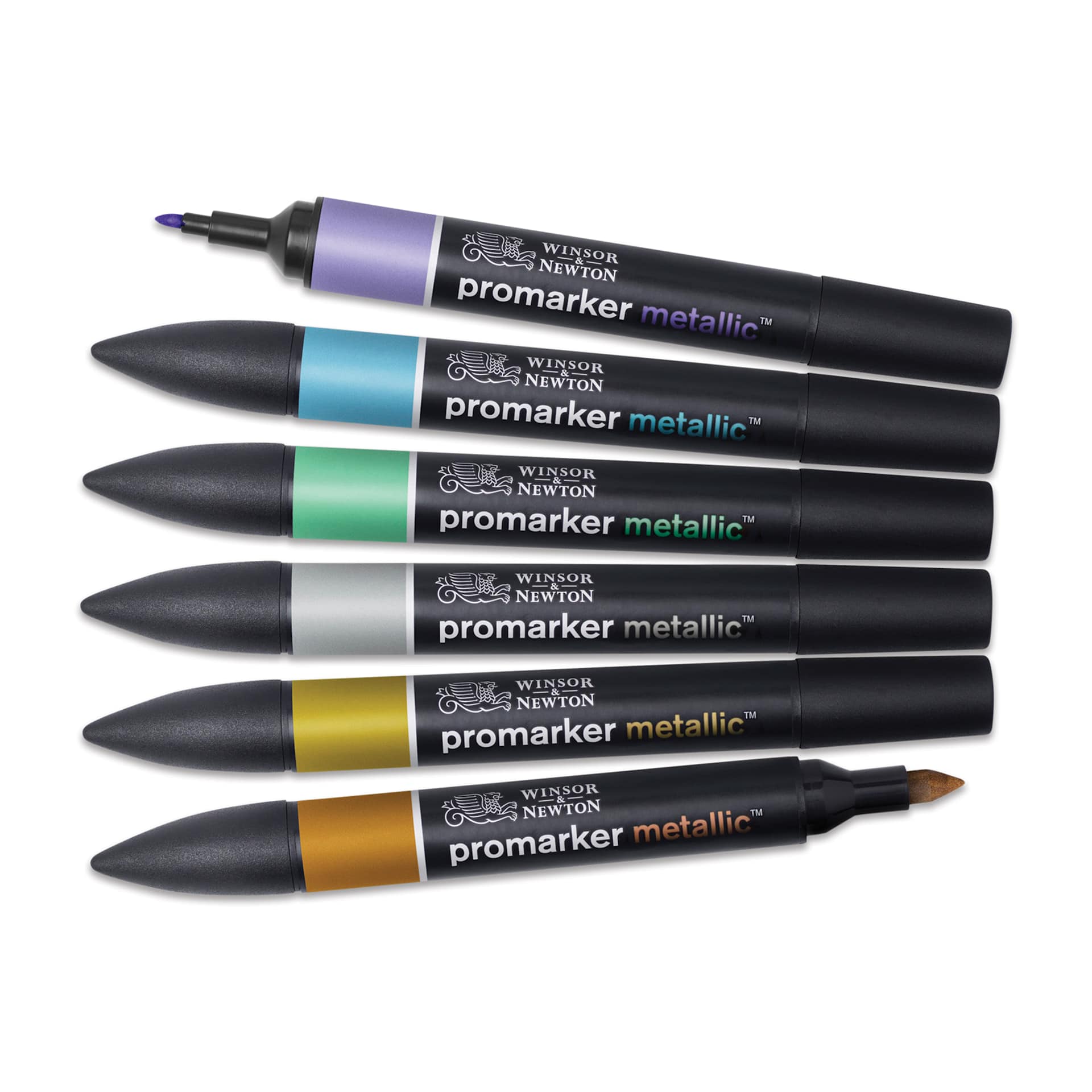 Winsor & Newton Promarker Metallic Markers - Set of 6, markers fanned out Winsor & Newton Promarker Metallic Markers - Set of 6, markers fanned out