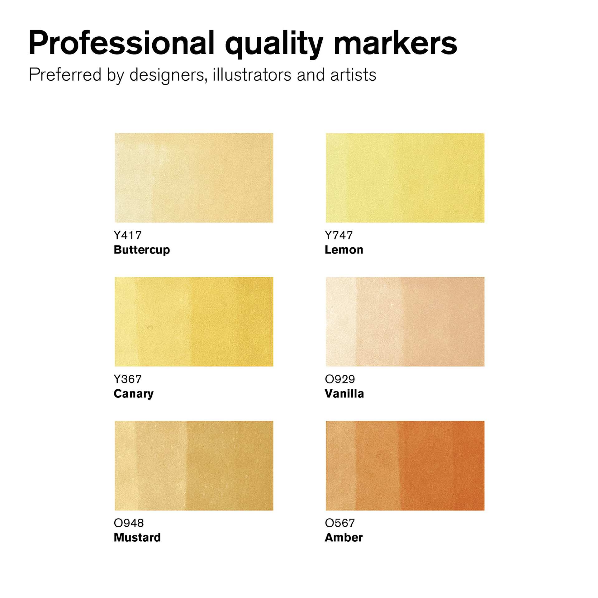 Winsor & Newton Promarkers - Yellow Tones, Set of 6, color swatch