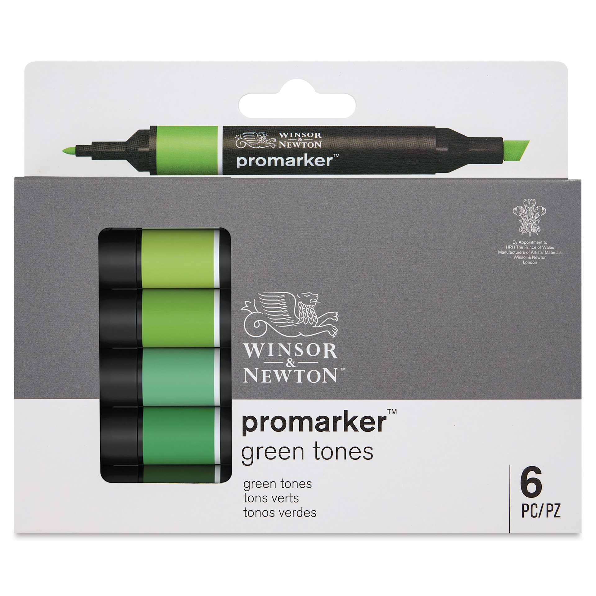 Winsor & Newton Promarker - Green Tones, Set of 6, front of packaging