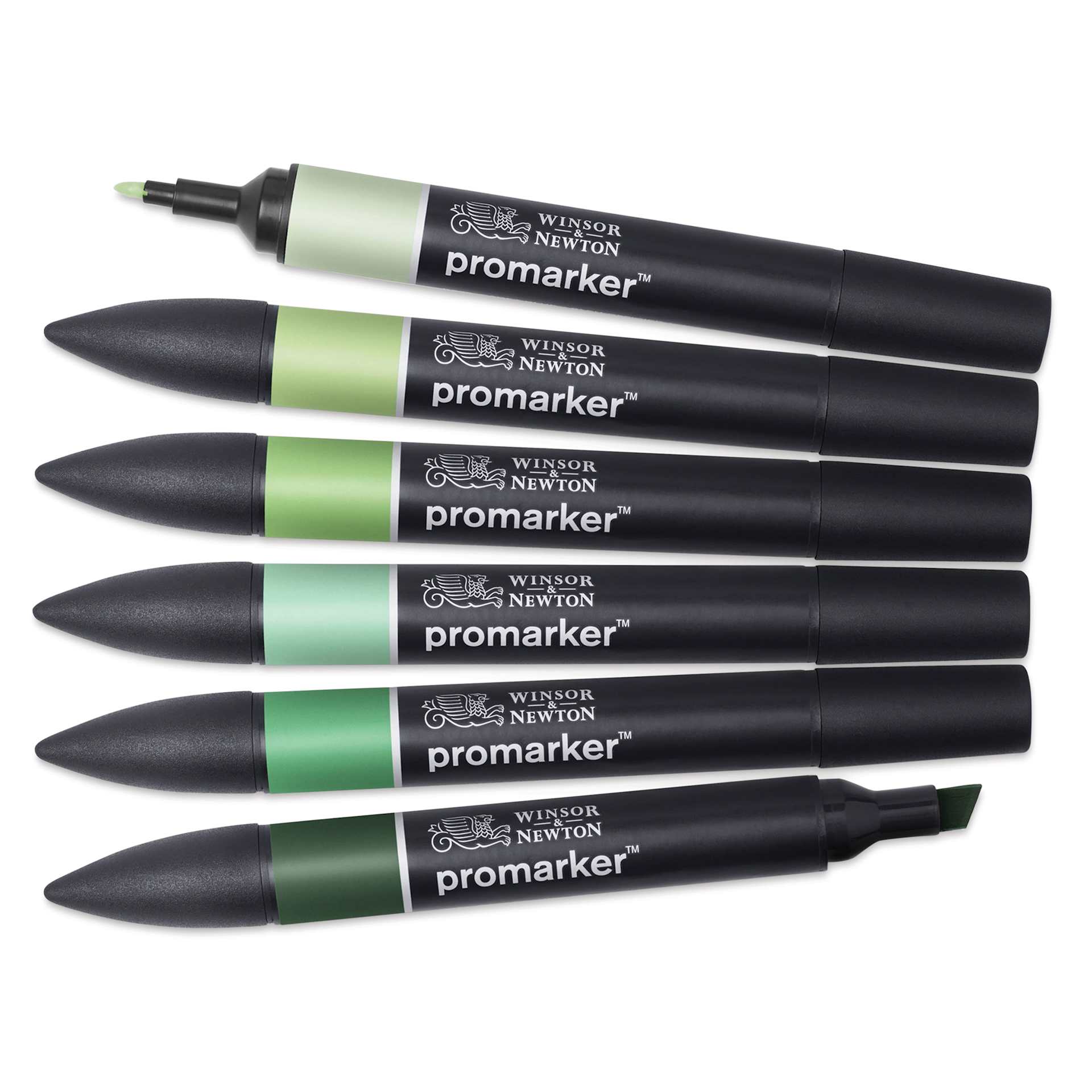 Winsor & Newton Promarker - Green Tones, Set of 6, out of packaging