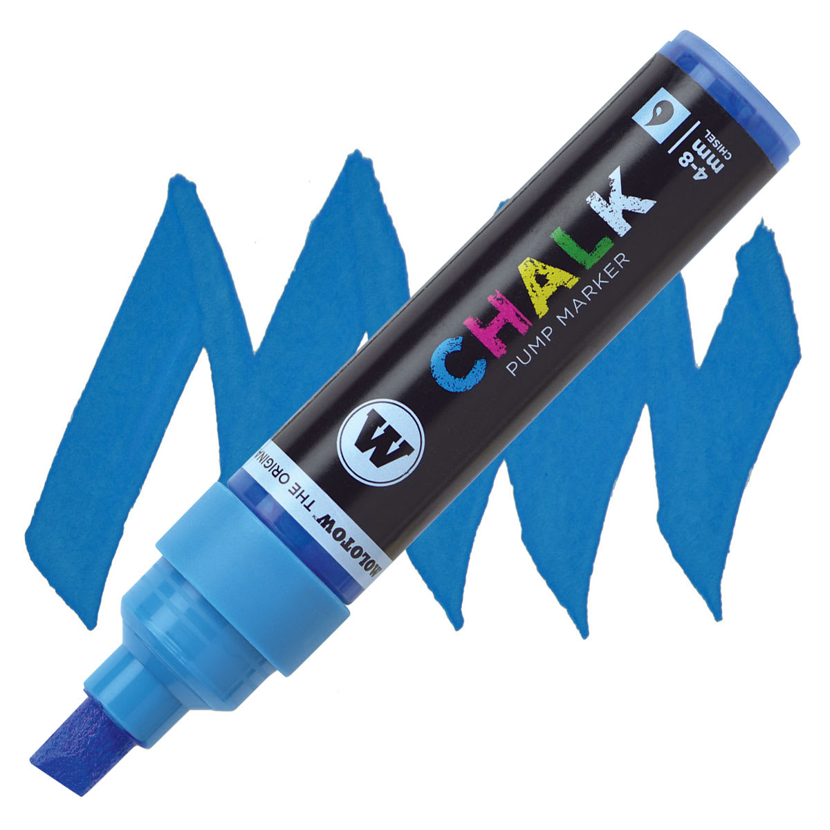 Molotow Chalk Marker - Neon Blue, 4-8 mm marker and swatch