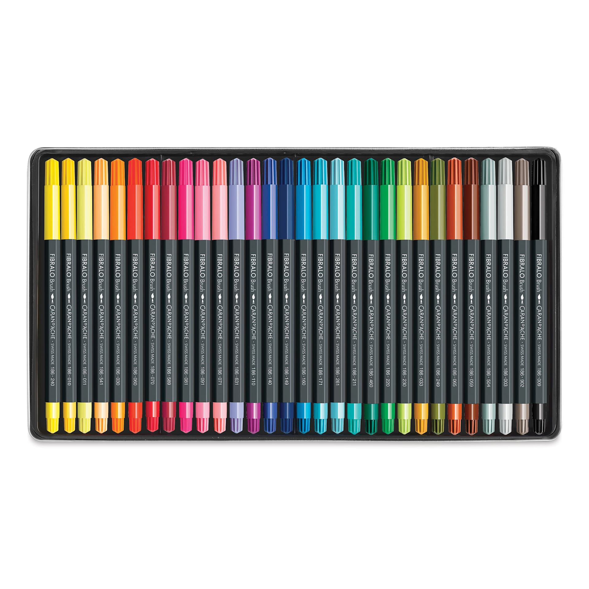 Caran d'Ache Fibralo Brush Markers - Set of 30 showing included contents