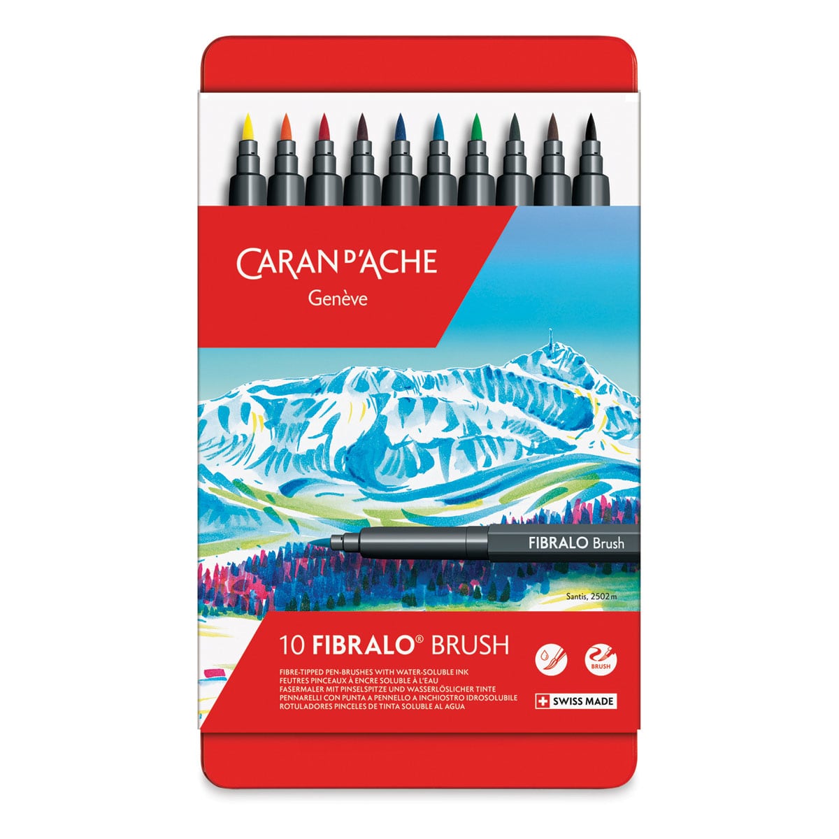 Caran d'Ache Fibralo Brush Markers - Set of 10 front of packaging