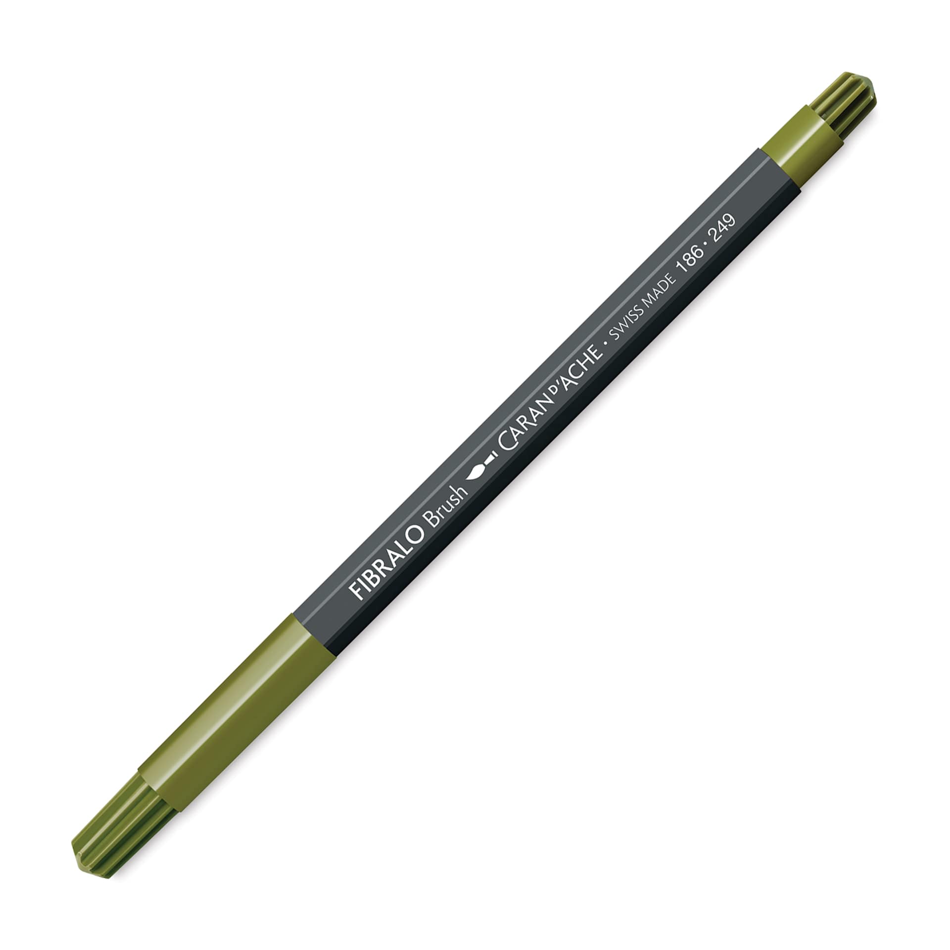 Caran d'Ache Fibralo Brush Marker - Dark Olive with cap on