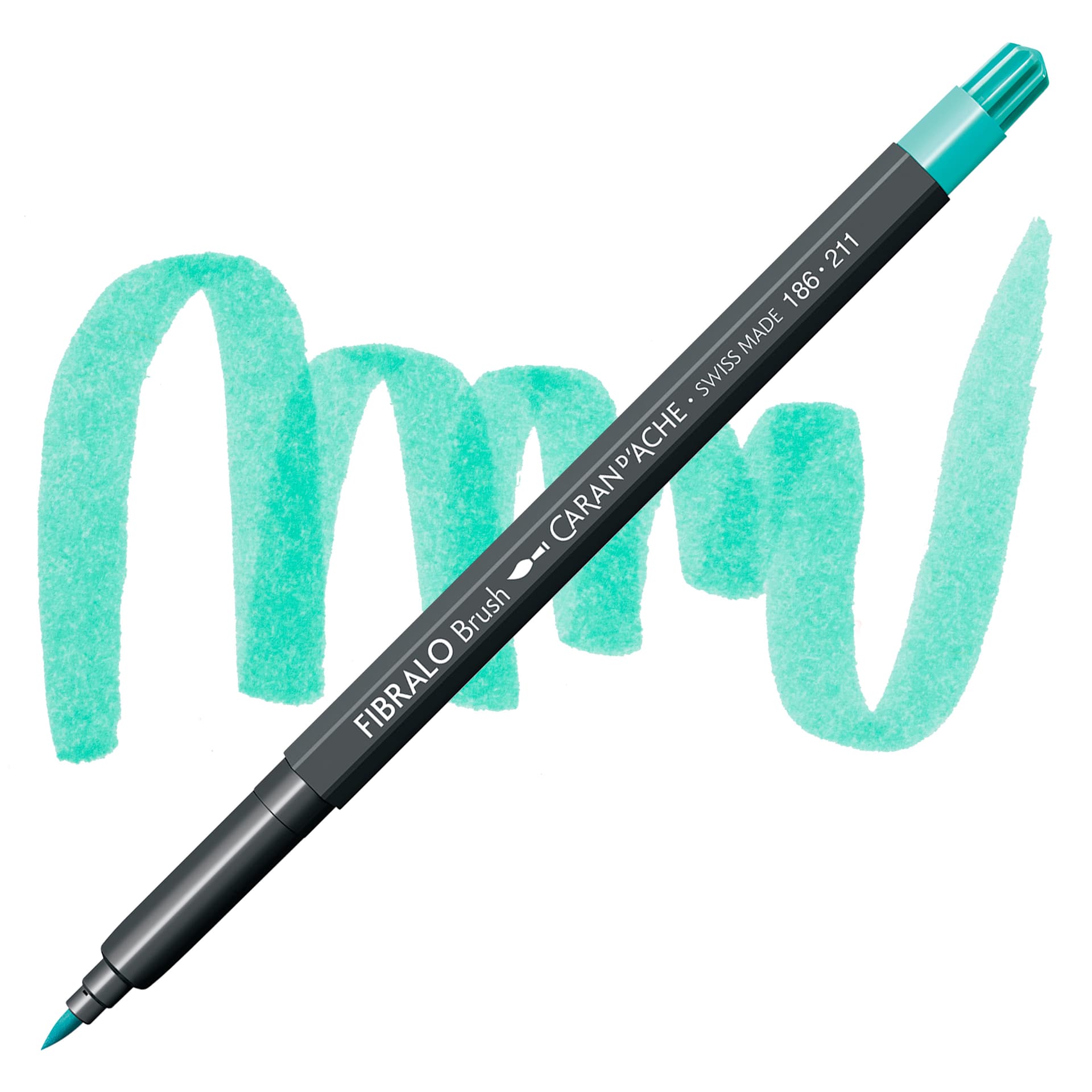 Caran d'Ache Fibralo Brush Marker - Jade Green marker and swatch