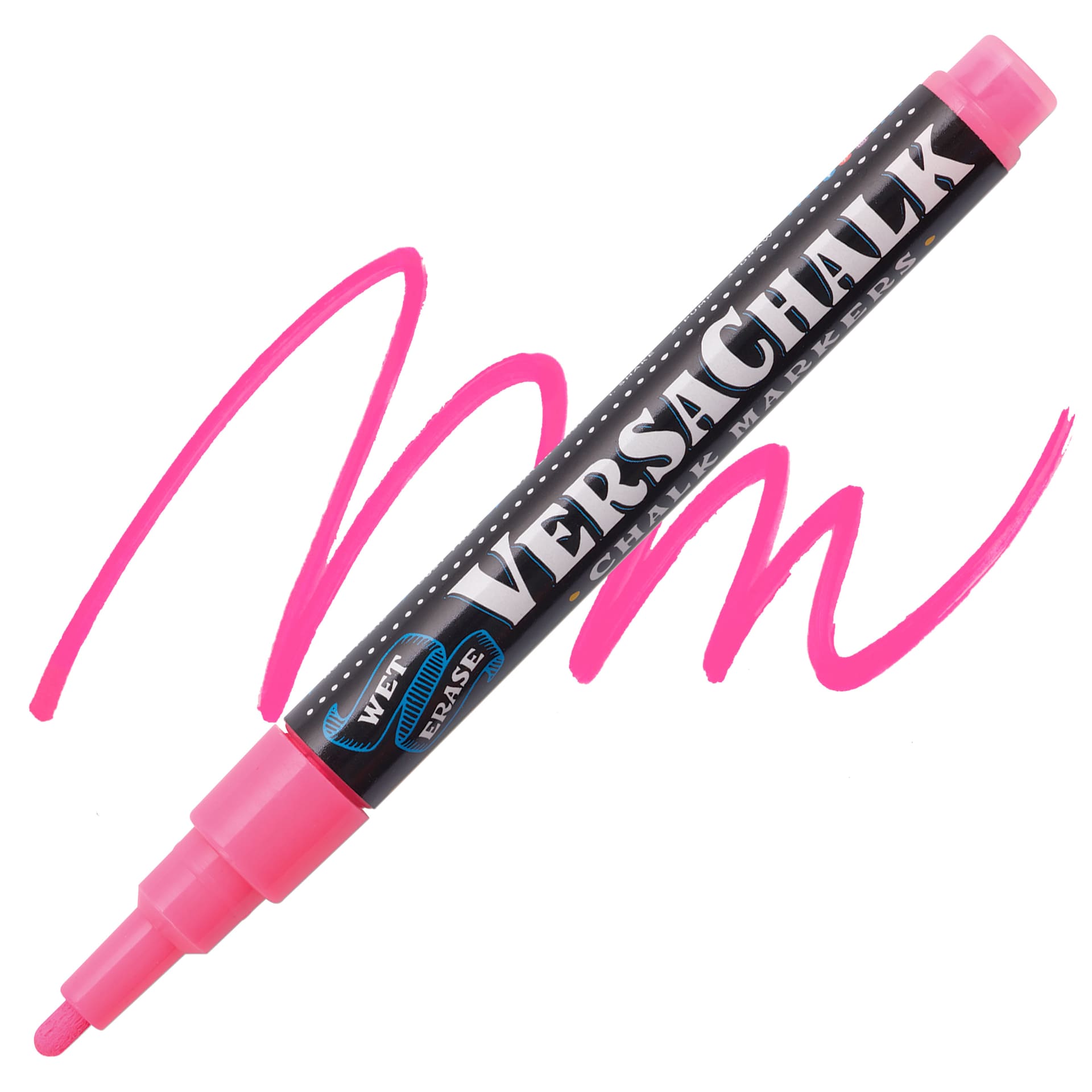 VersaChalk Wet Erase Liquid Chalk Marker - Neon Pink, 3 mm, swatch and marker