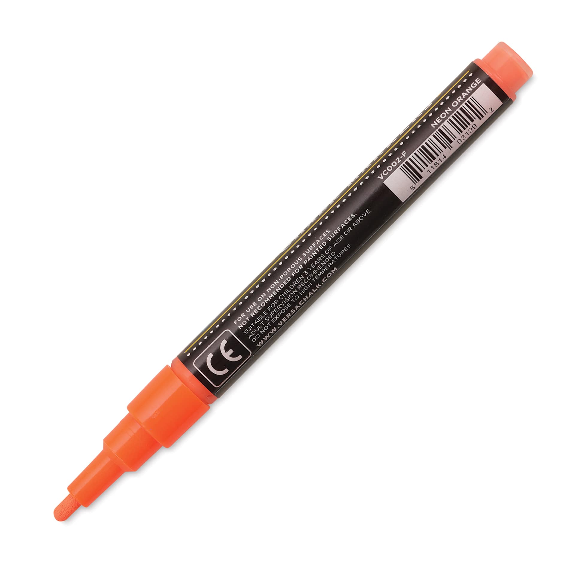 VersaChalk Wet Erase Liquid Chalk Marker - Neon Orange, 3 mm, Fine Tip, back of marker barrel