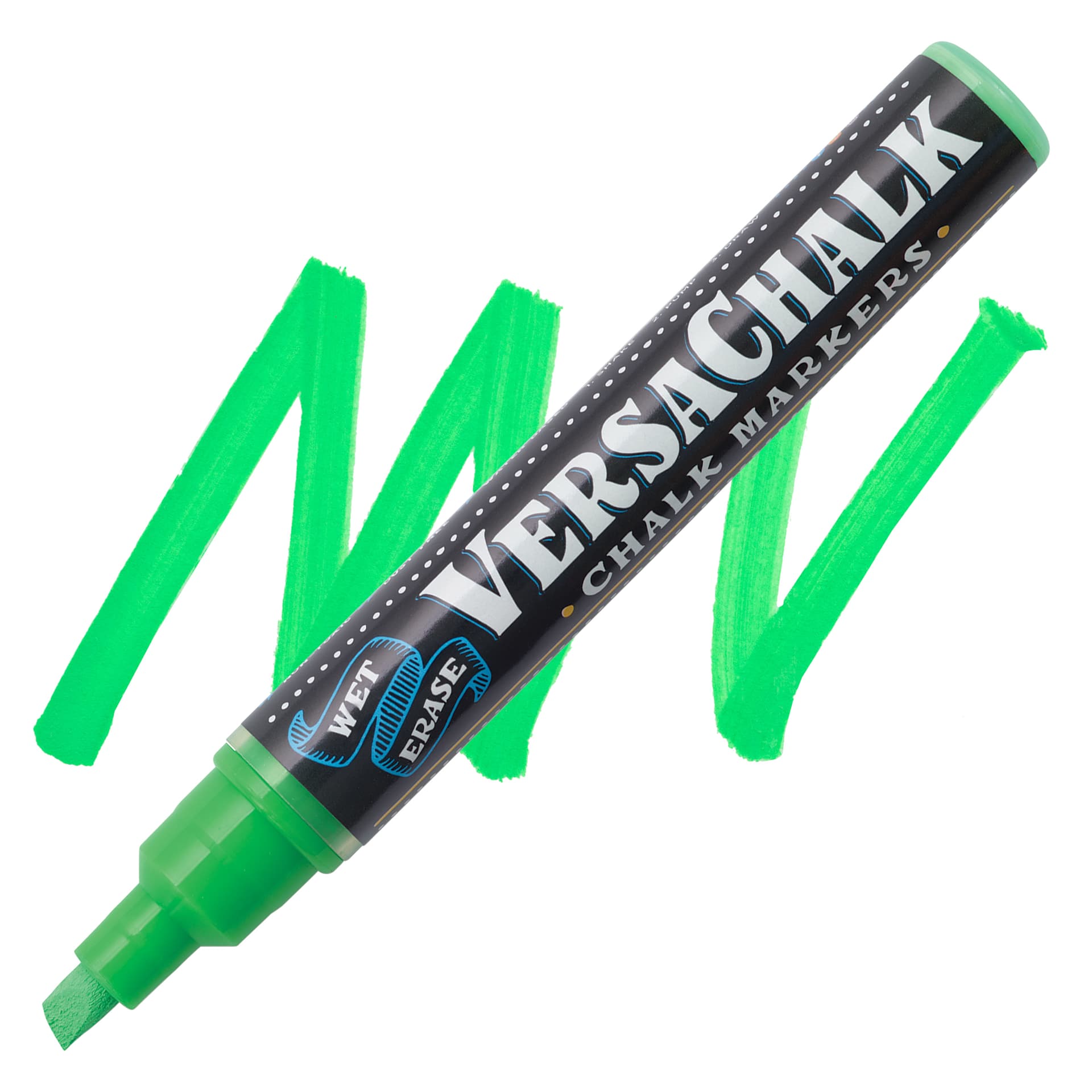 VersaChalk Wet Erase Liquid Chalk Marker - Neon Green, 5 mm, swatch and marker