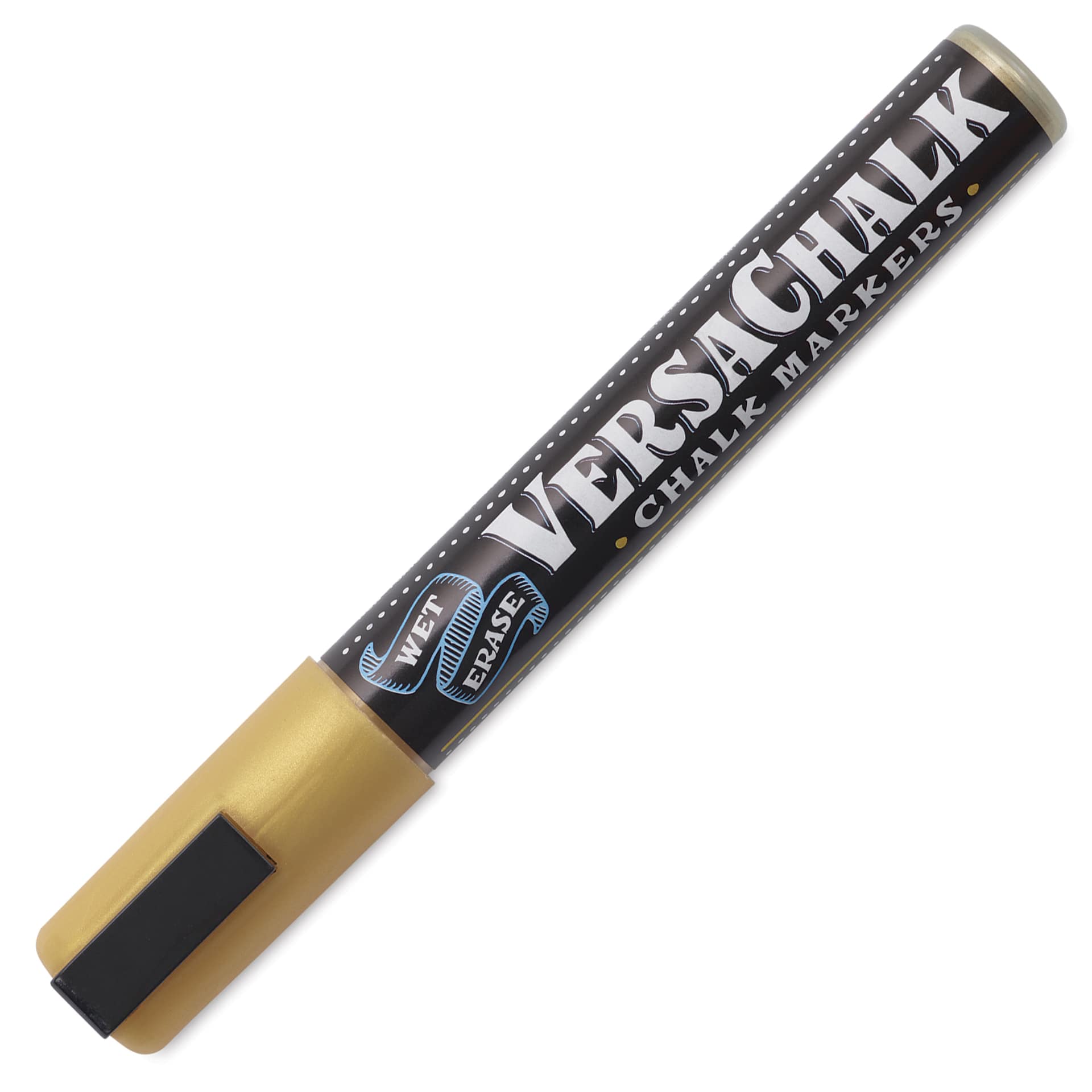 VersaChalk Wet Erase Liquid Chalk Marker - Metallic Gold, 5 mm, Fine Tip, cap on