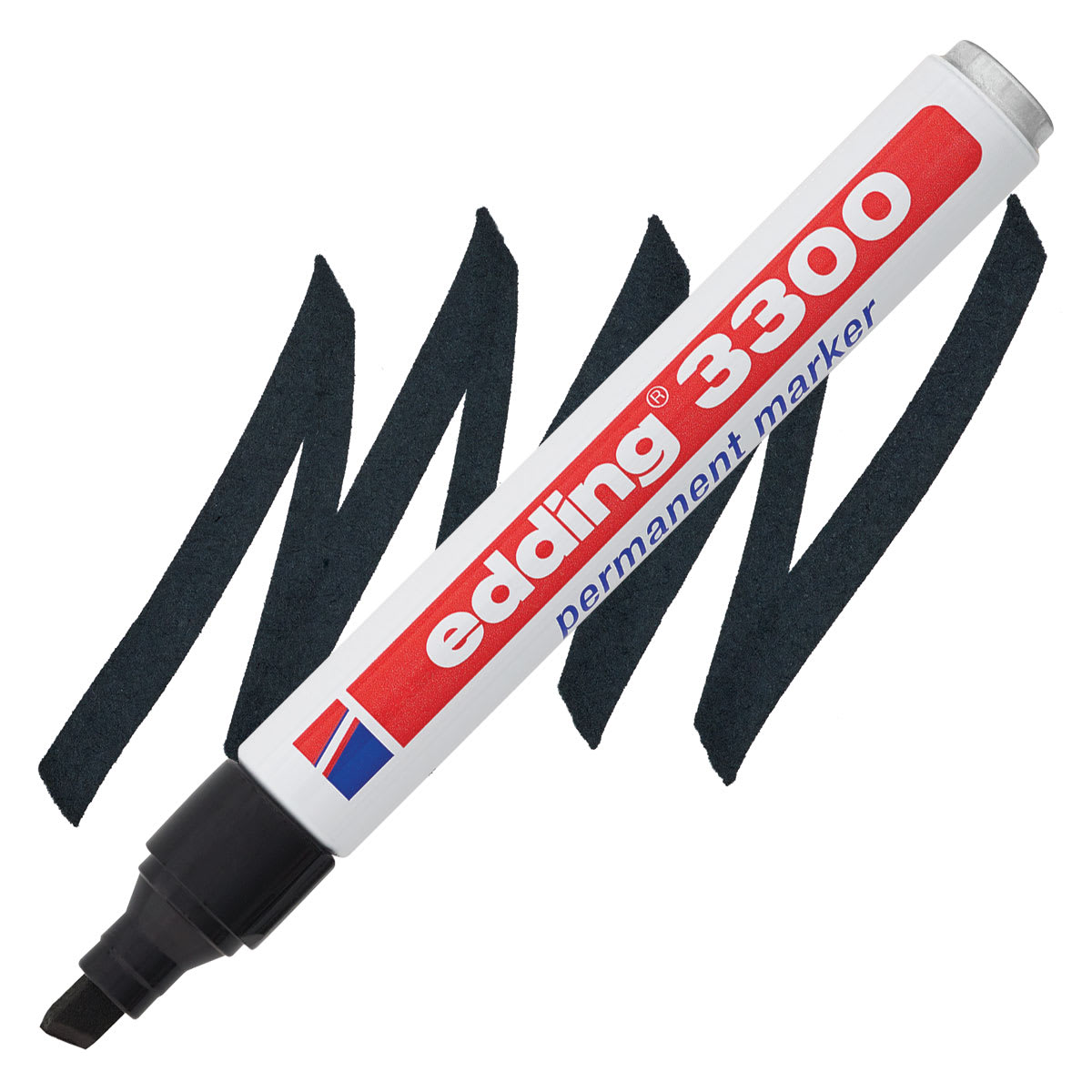 Edding Permanent Marker - Black, 3300, Chisel Nib, 1-5 mm marker and swatch