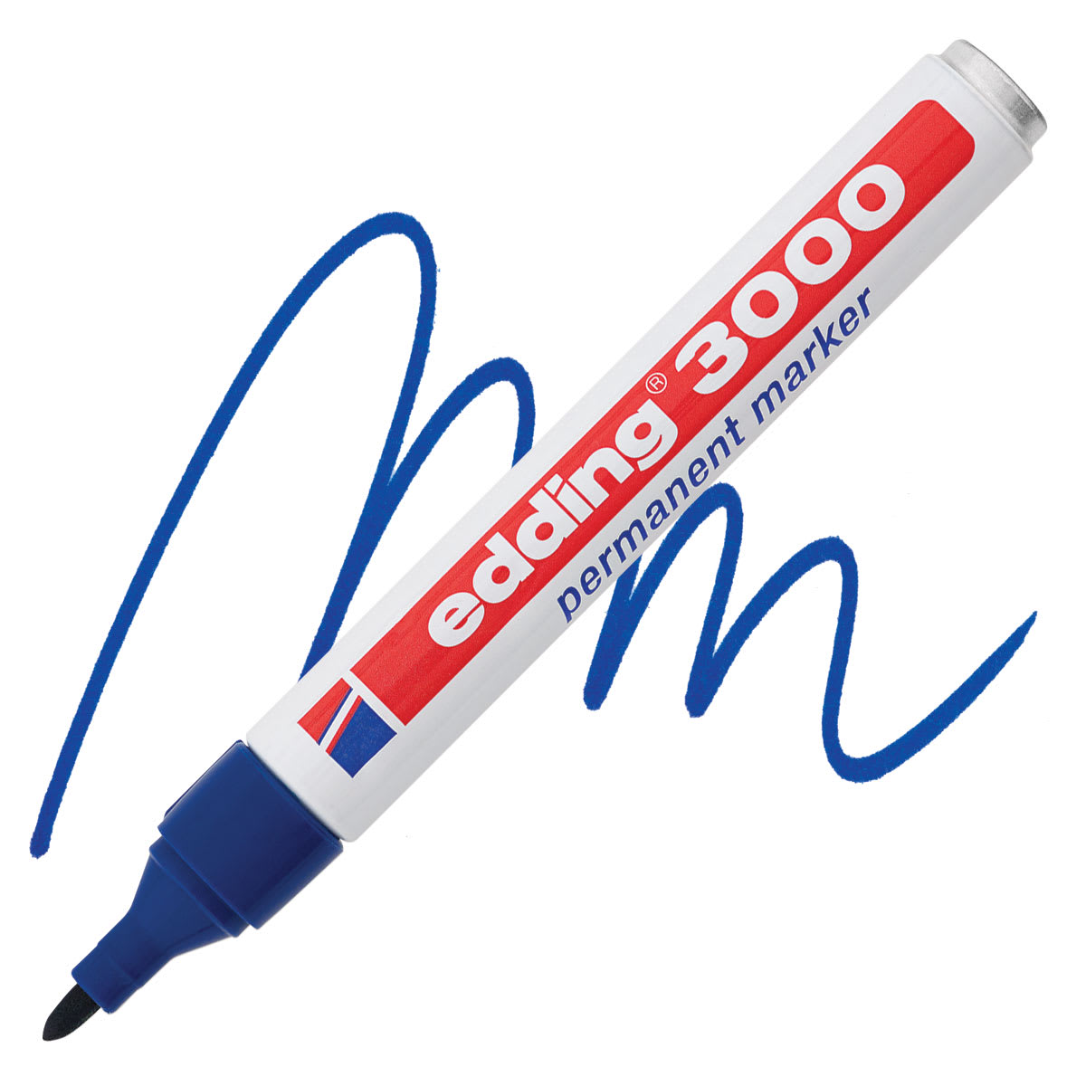 Edding Permanent Marker - Blue, 3000, Bullet Nib marker and swatch