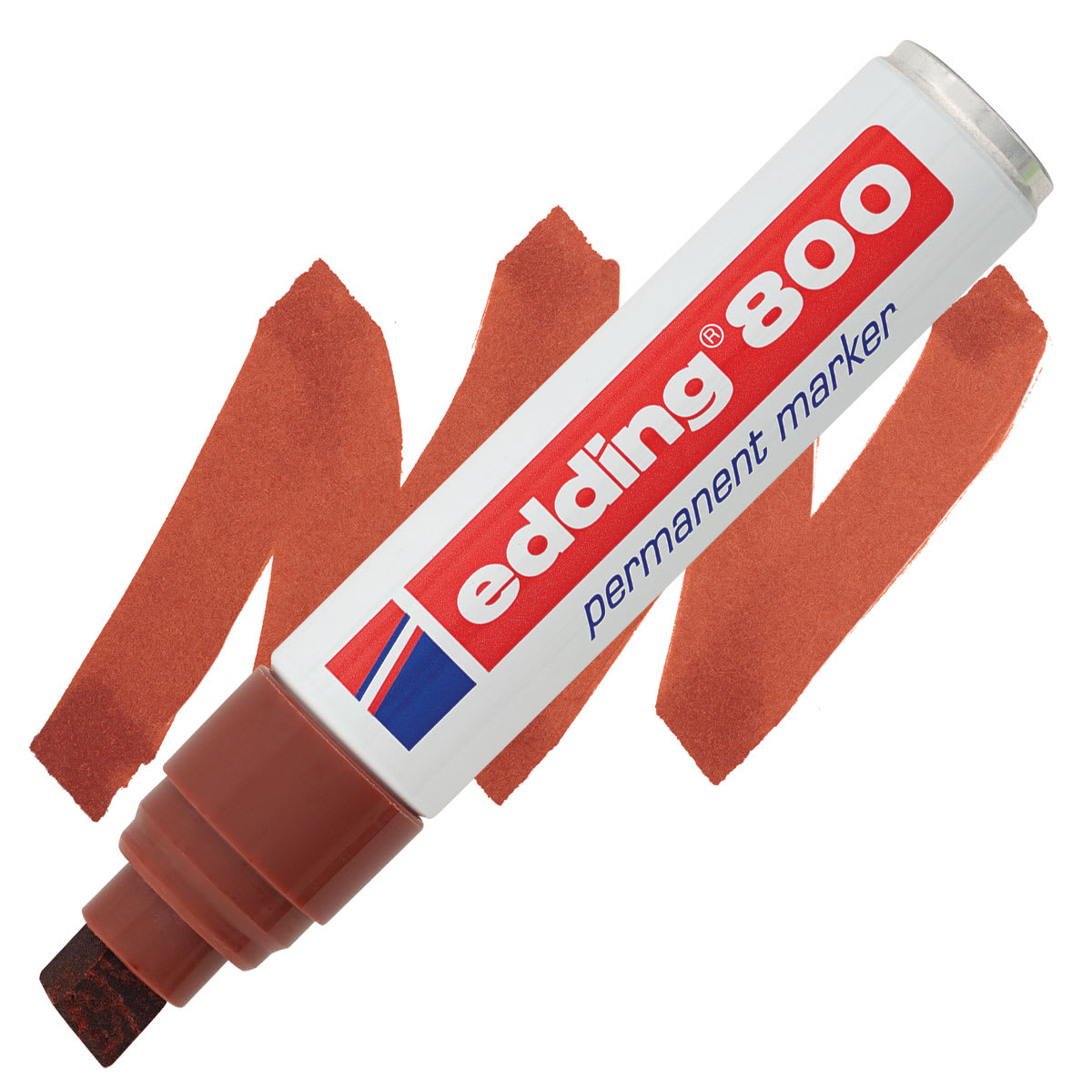 Edding Permanent Marker - Brown, 800, Chisel Nib, 4-12 mm marker and swatch