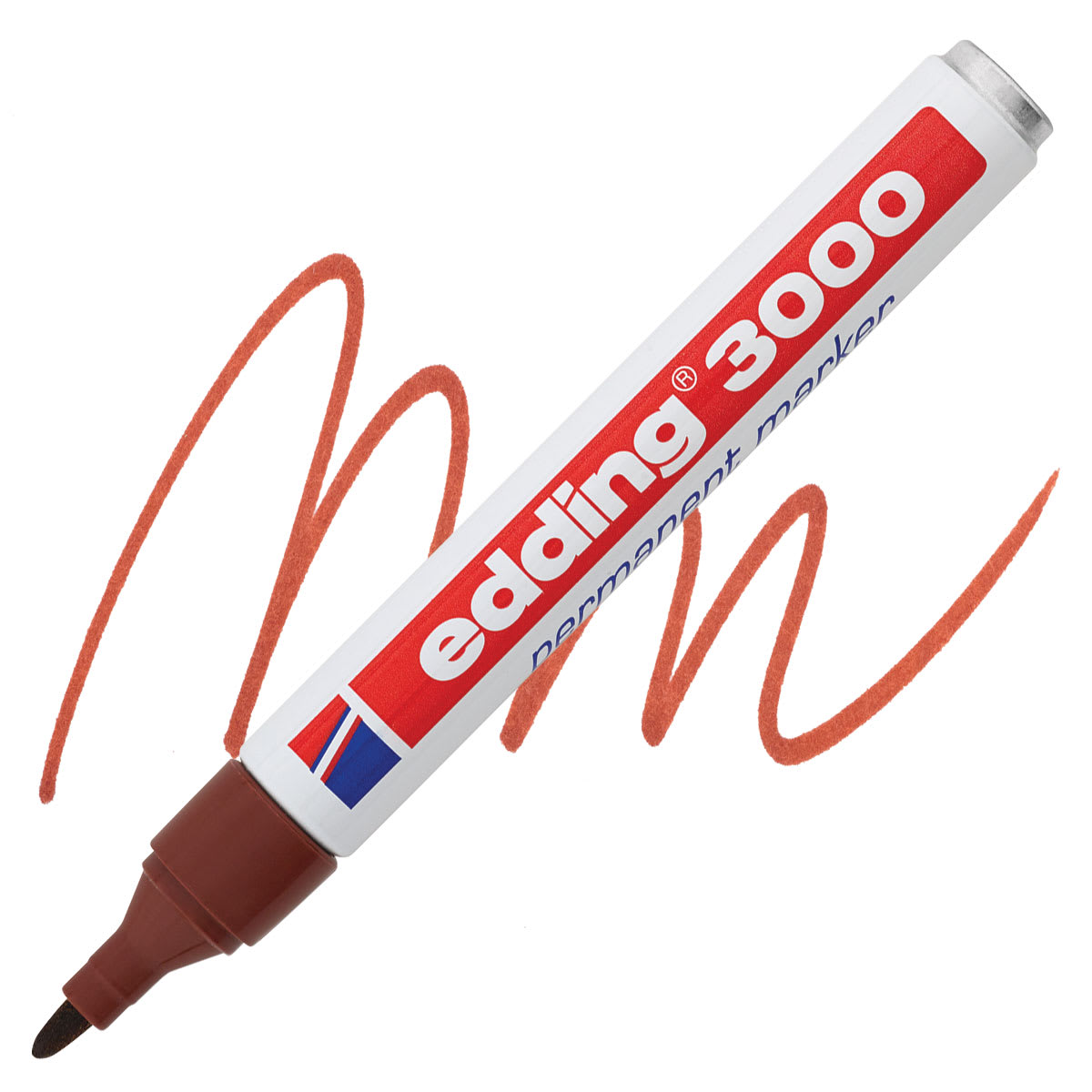 Edding Permanent Marker - Brown, 3000, Bullet Nib marker and swatch