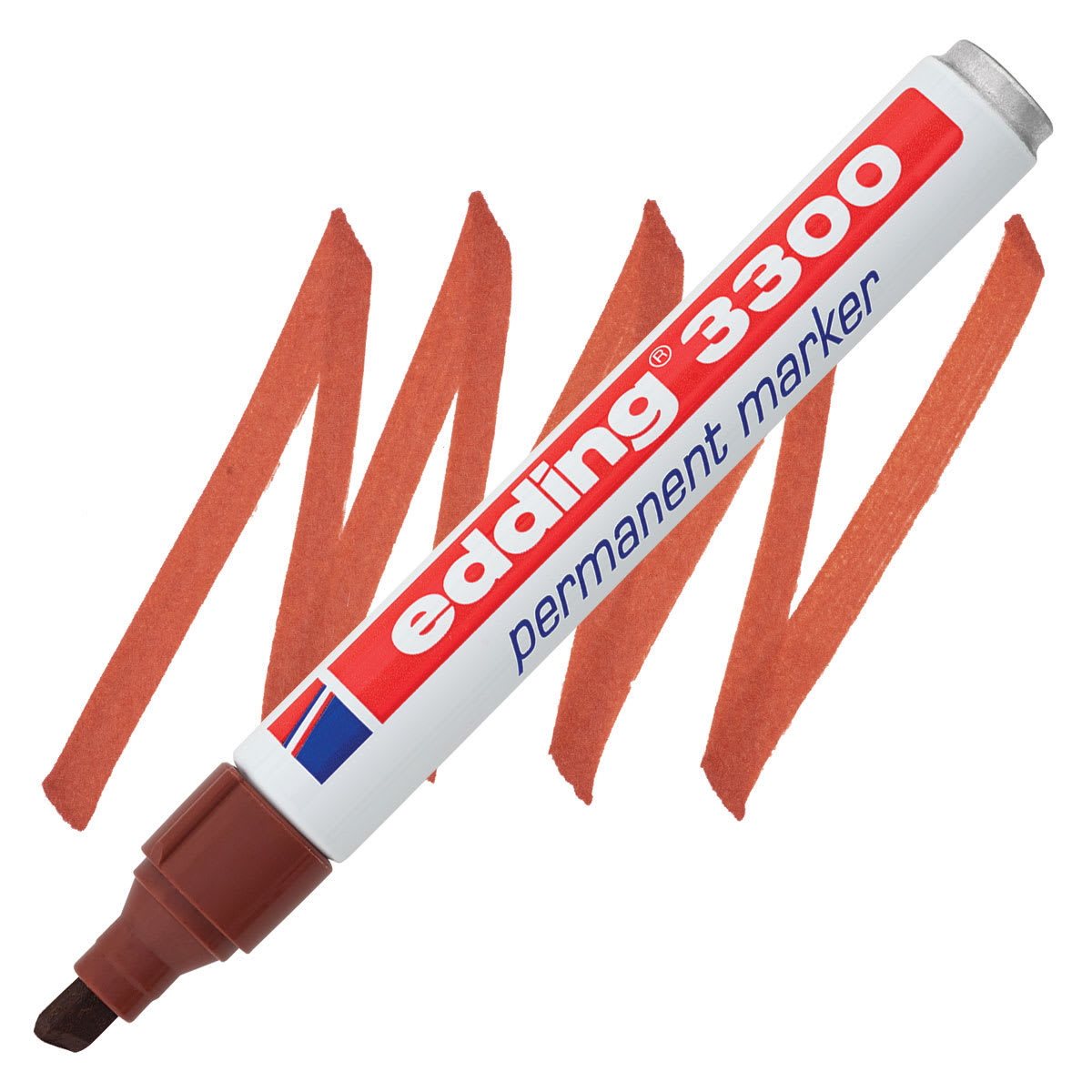 Edding Permanent Marker - Brown, 3300, Chisel Nib, 1-5 mm marker and swatch