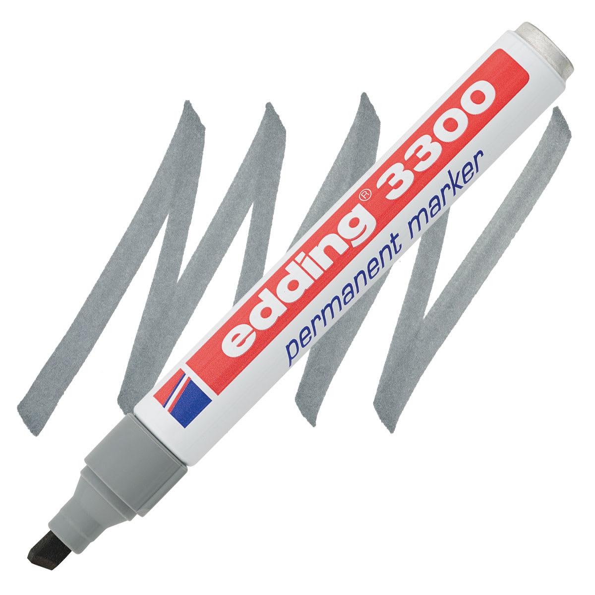 Edding Permanent Marker - Grey, 3300, Chisel Nib, 1-5 mm marker and swatch Edding Permanent Marker - Grey, 3300, Chisel Nib, 1-5 mm marker and swatch