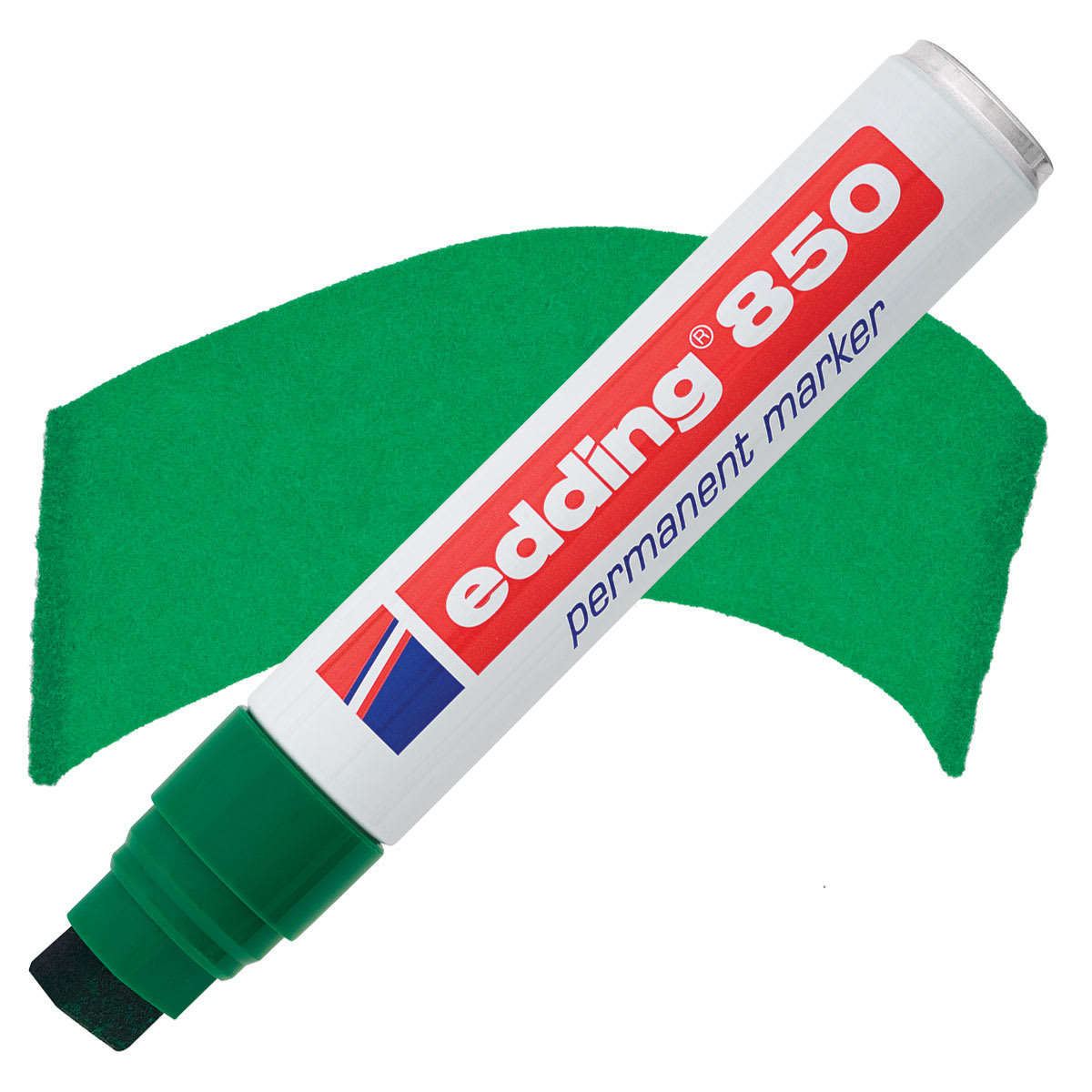 Edding Permanent Marker - Green, 850, Chisel Nib, 5-15 mm marker and swatch