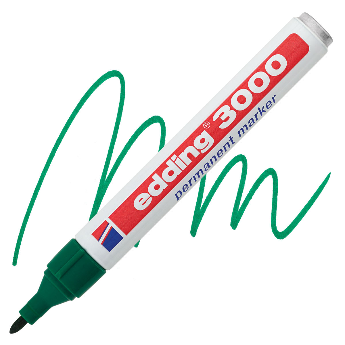 Edding Permanent Marker - Green, 3000, Bullet Nib marker and swatch