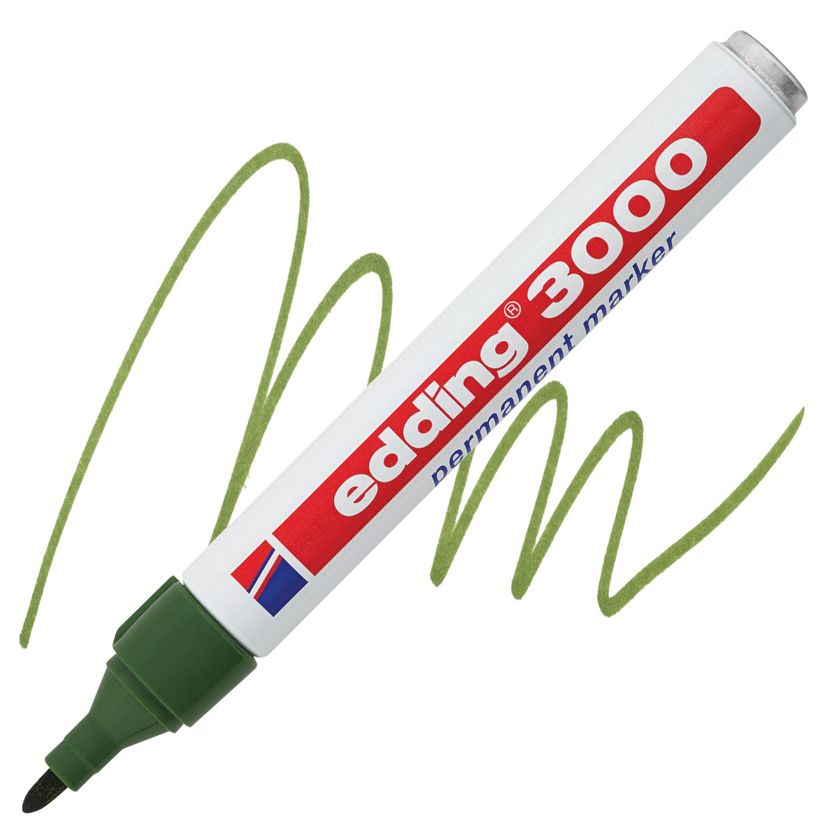 Edding Permanent Marker - Olive Green, 3000, Bullet Nib marker and swatch